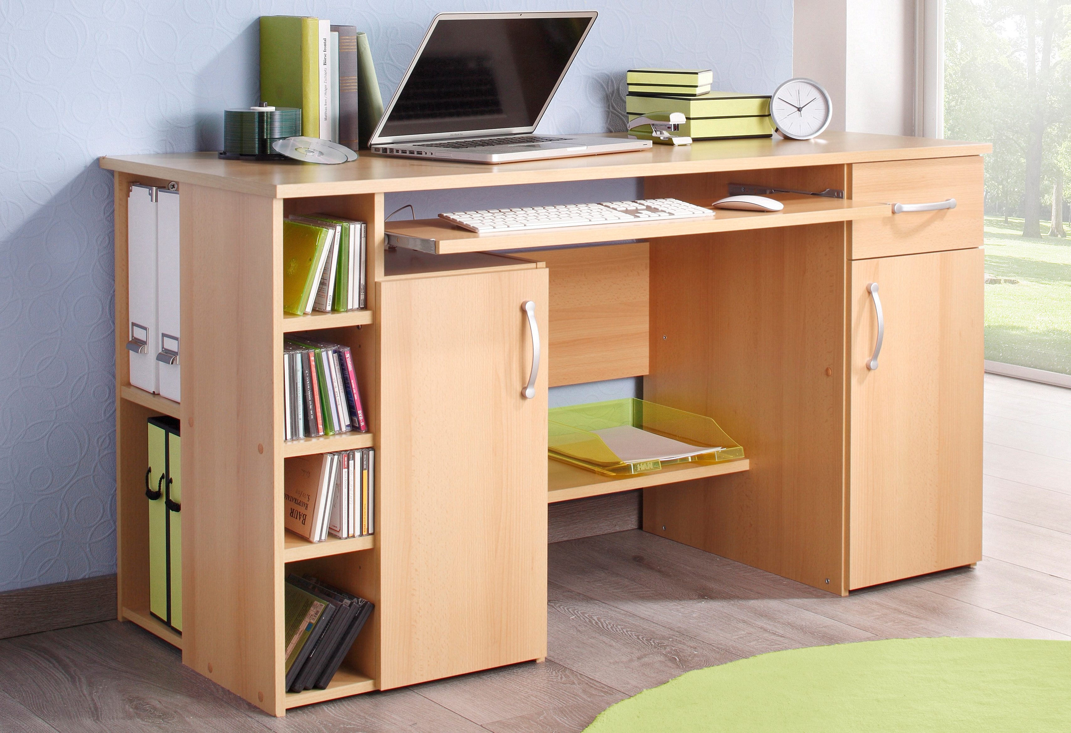 VOGL Möbelfabrik Bureau Tim met zijopen vakken & toetsenborduitrekking,