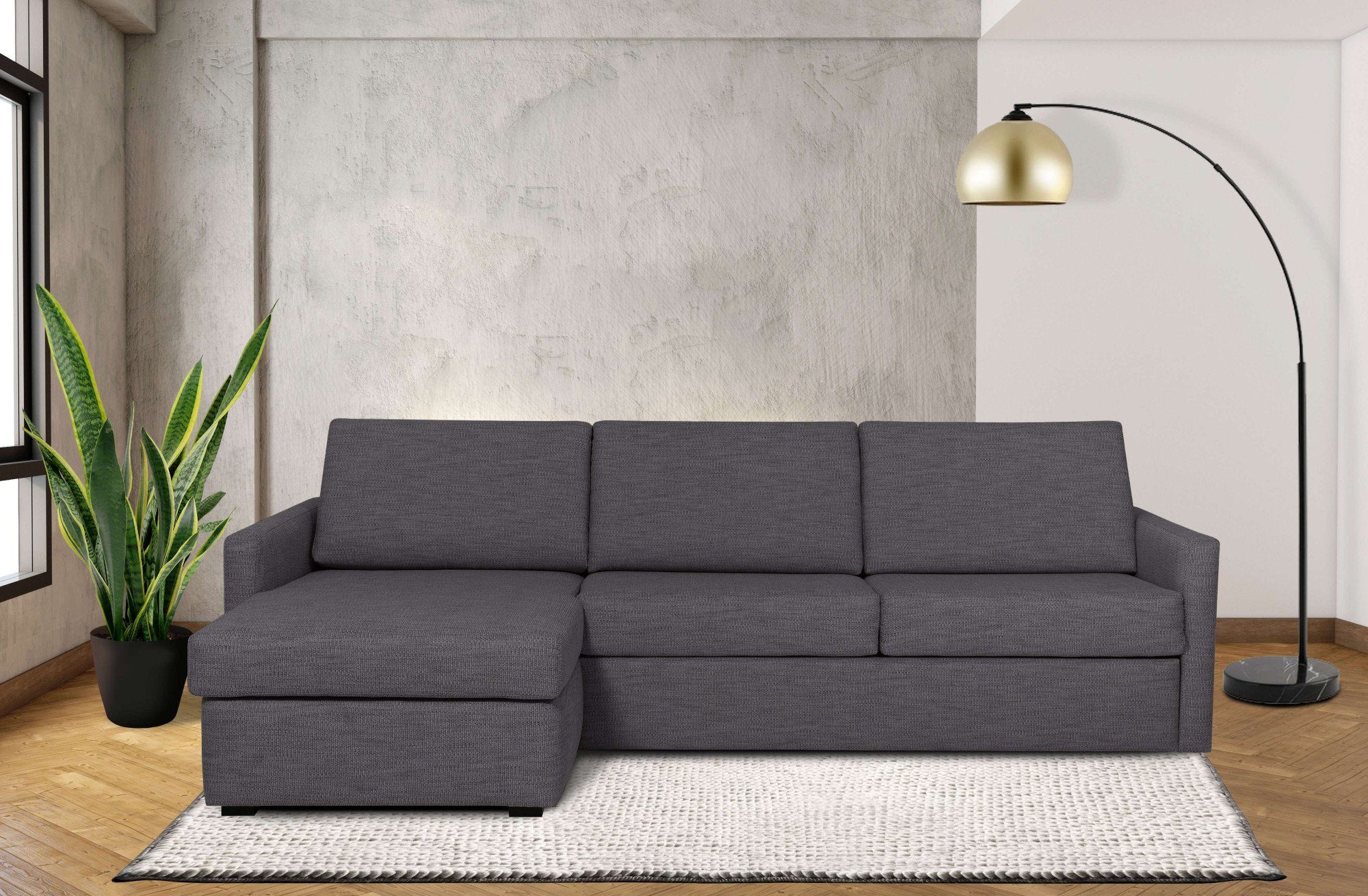 Places of Style Slaapbank GOLDPOINT hoekbank 264 cm, ligoppervlak (140/200 cm), L-vorm, Slaapfunctie, Bonell-binnenveringsmatras en volwaardige bedfunctie