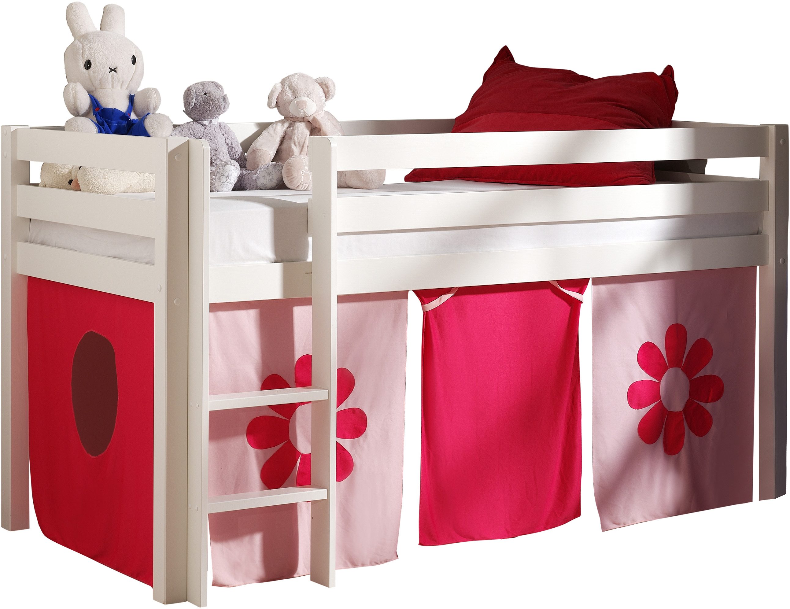 Vipack Hoogslaper PINO Massief hout, inclusief textielset "flower", inclusief lattenrol hoogslapers wit