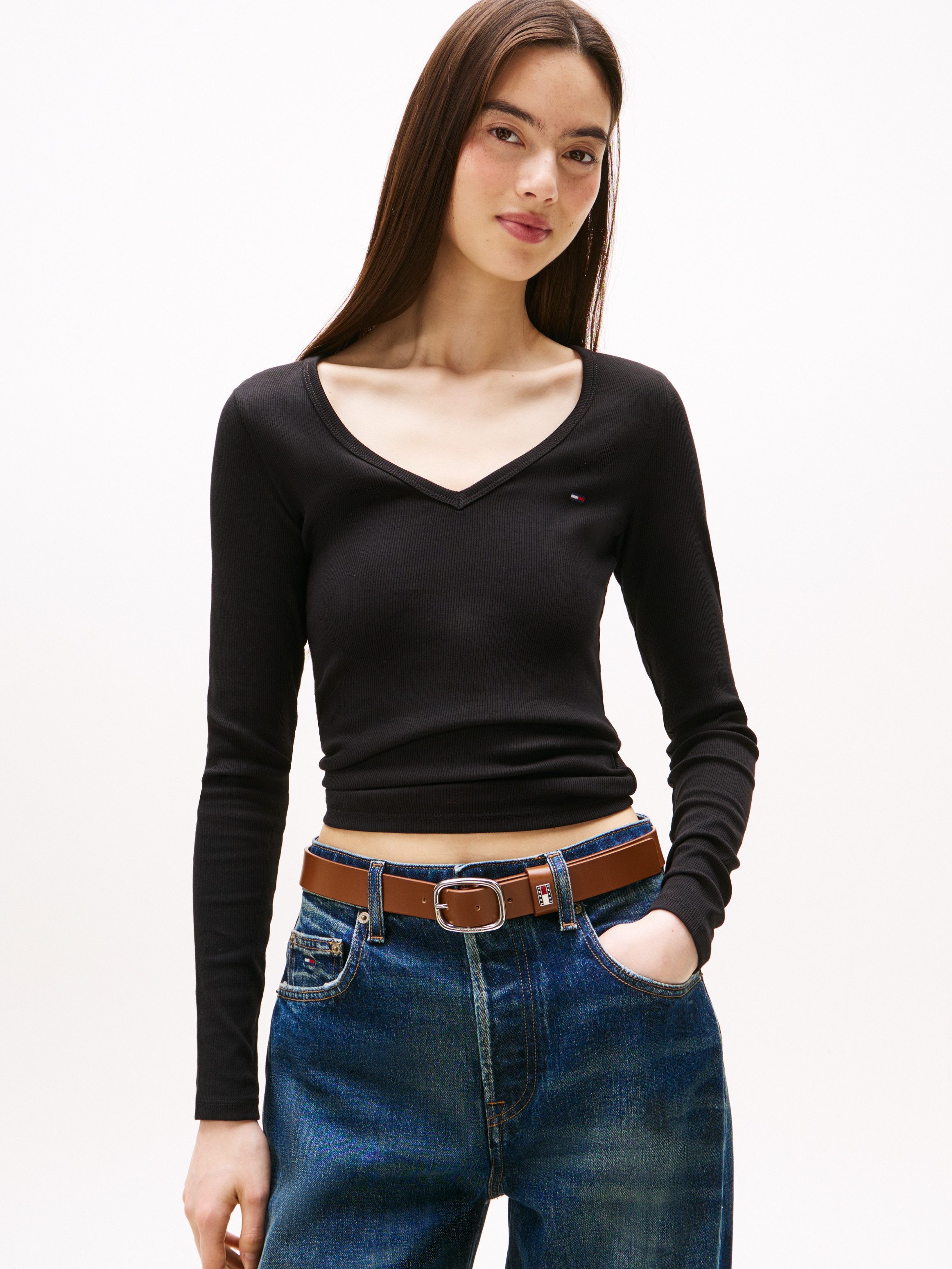 TOMMY JEANS Shirt met lange mouwen TJW SLIM ESSENTIAL RIB V LS