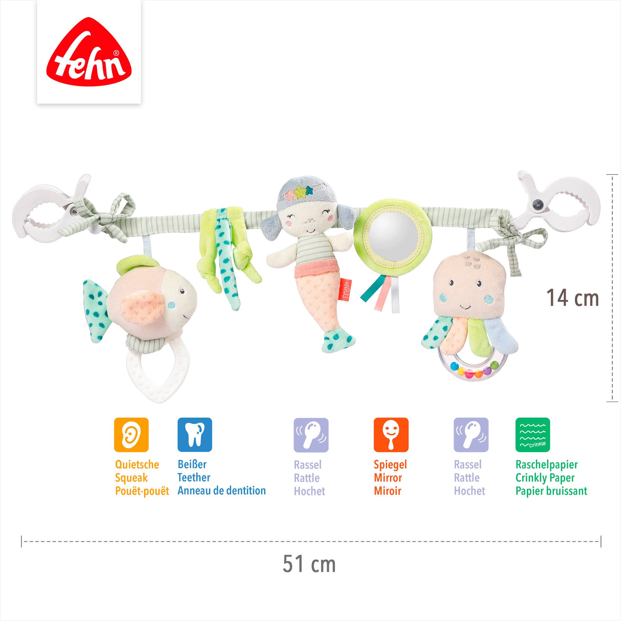 Fehn Kinderwagenketting Zeekinderen om op te hangen aan kinderwagen, babyzitje, bed, wieg & speelboog
