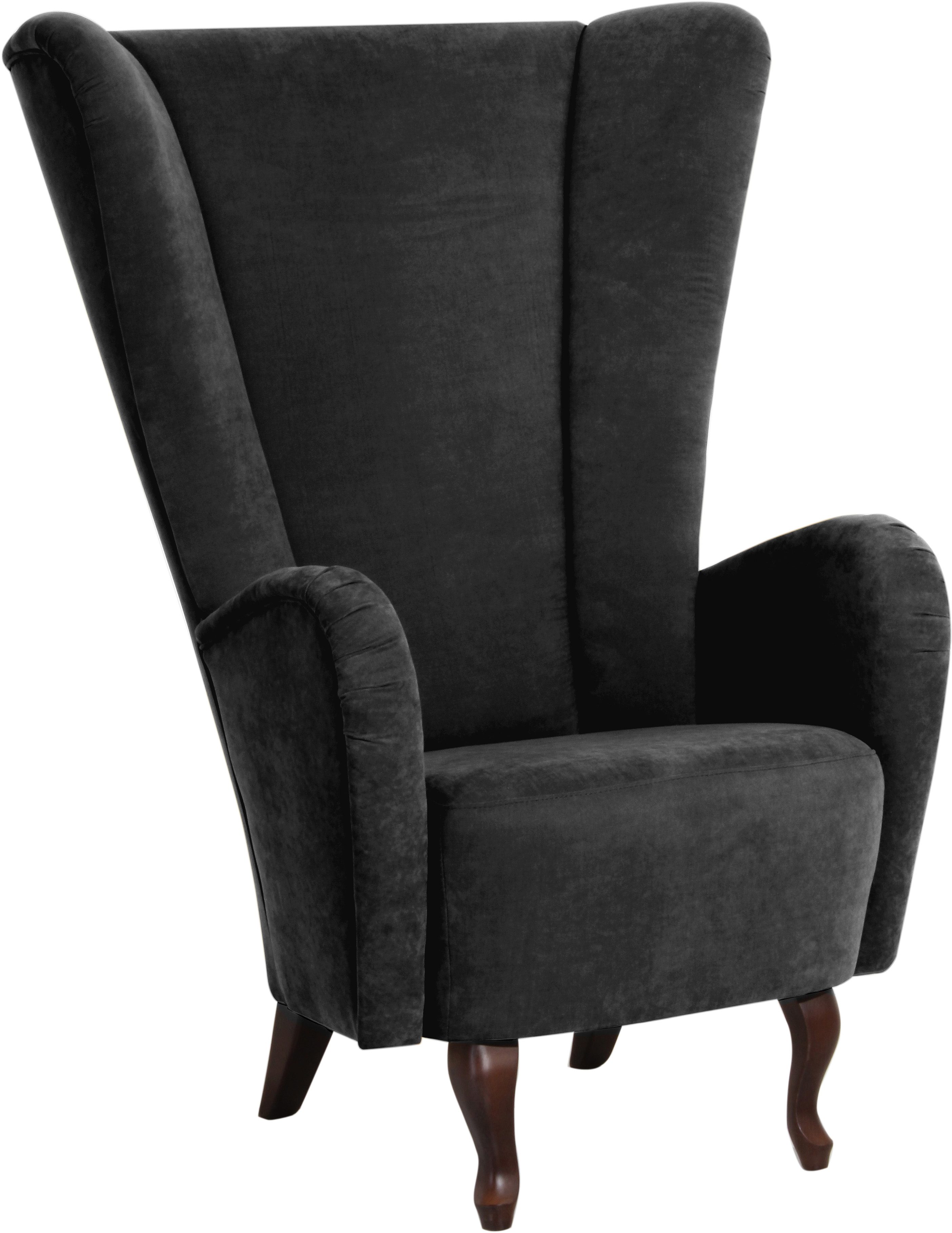 Max Winzer® Oorfauteuil Anastasia met gekrulde houten poten, stoel met een hoge rugleuning