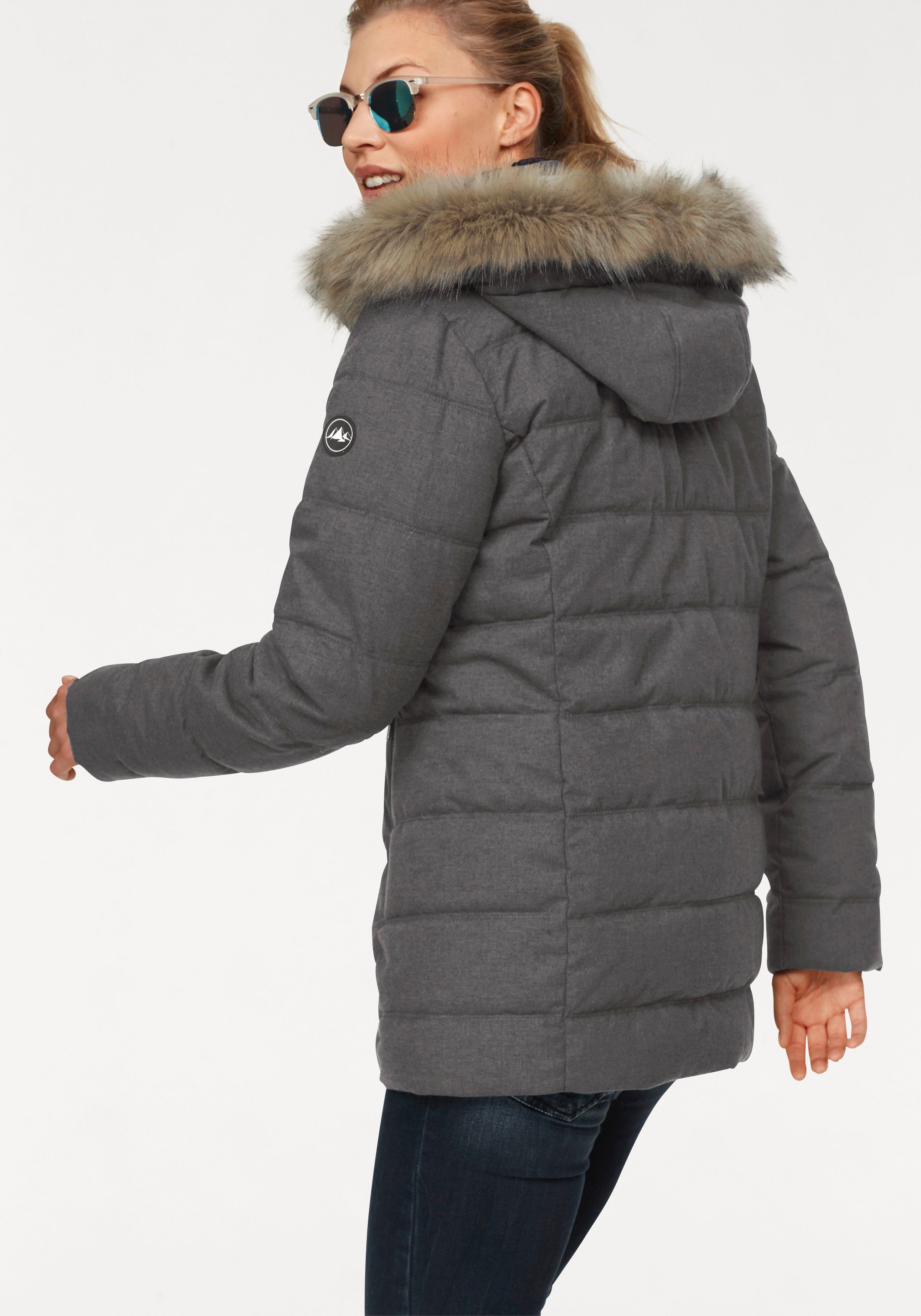 Polarino Gewatteerde jas met afneembare capuchon, met faux fur, veel zakken