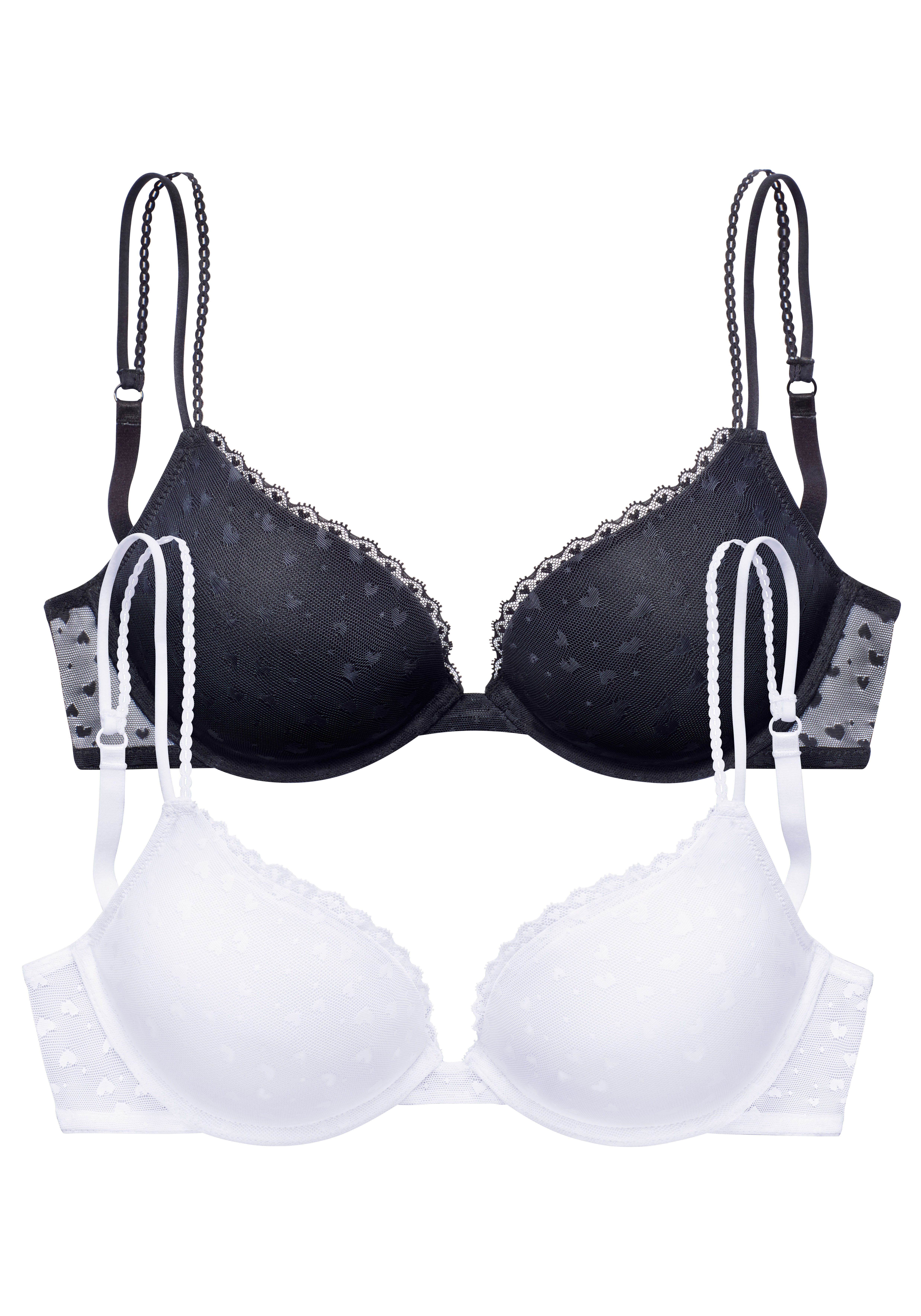 Petite fleur Push-up-bh uit schattig hartjes-mesh met elegante spaghetti-bandjes, sexy lingerie (2-delig, Set van 2)