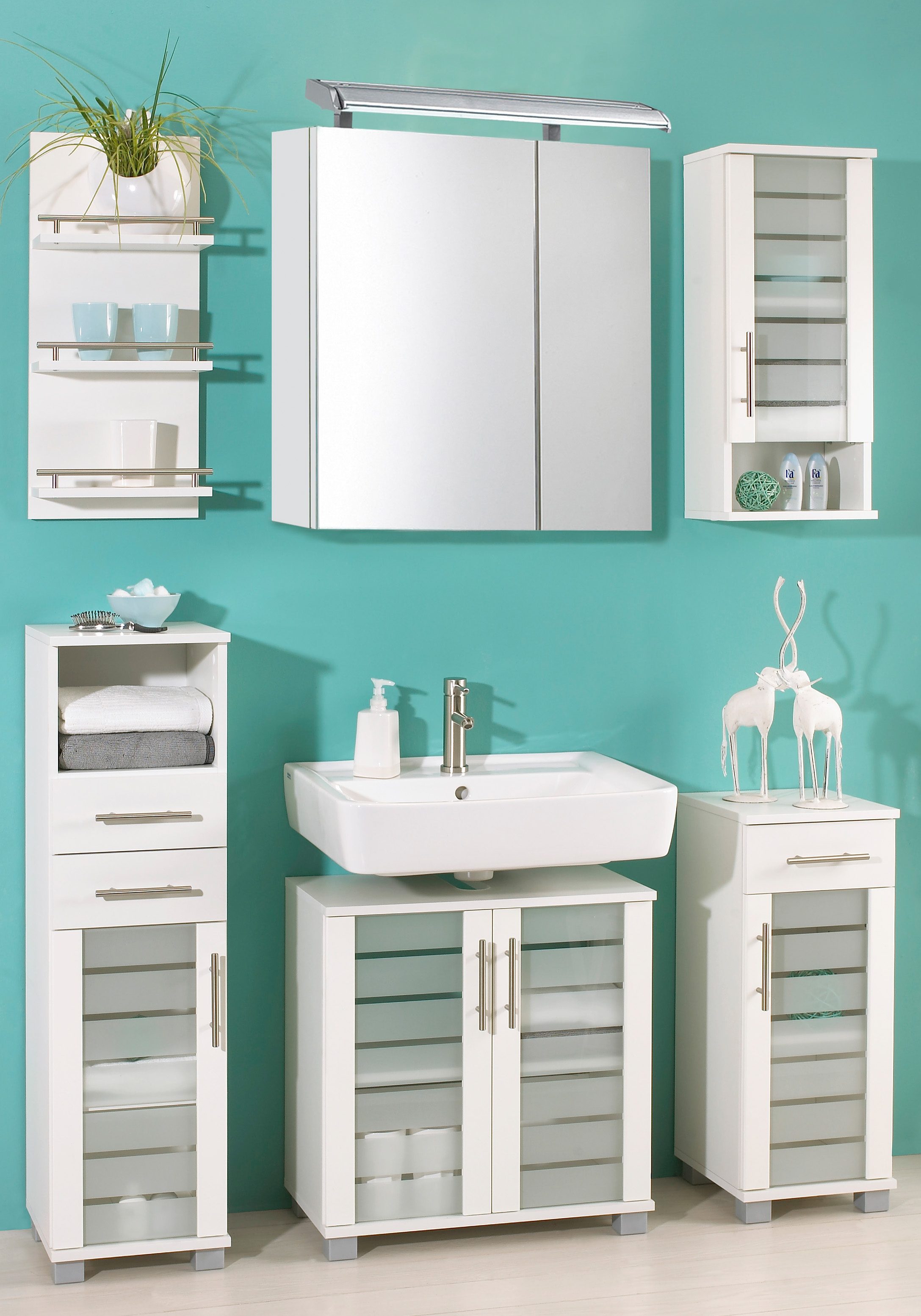 Schildmeyer Halfhoge kast Nikosia Breedte 30 cm, met glasdeur, 2 laden, mdf-fronten, metalen grepen