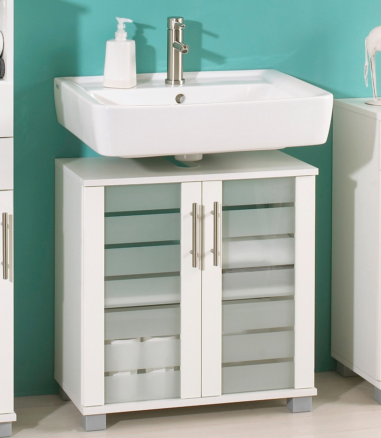 Schildmeyer Wastafelonderkast Nikosia Hoogte 64 cm, met glasdeuren, hoogwaardige MDF-fronten, metalen grepen