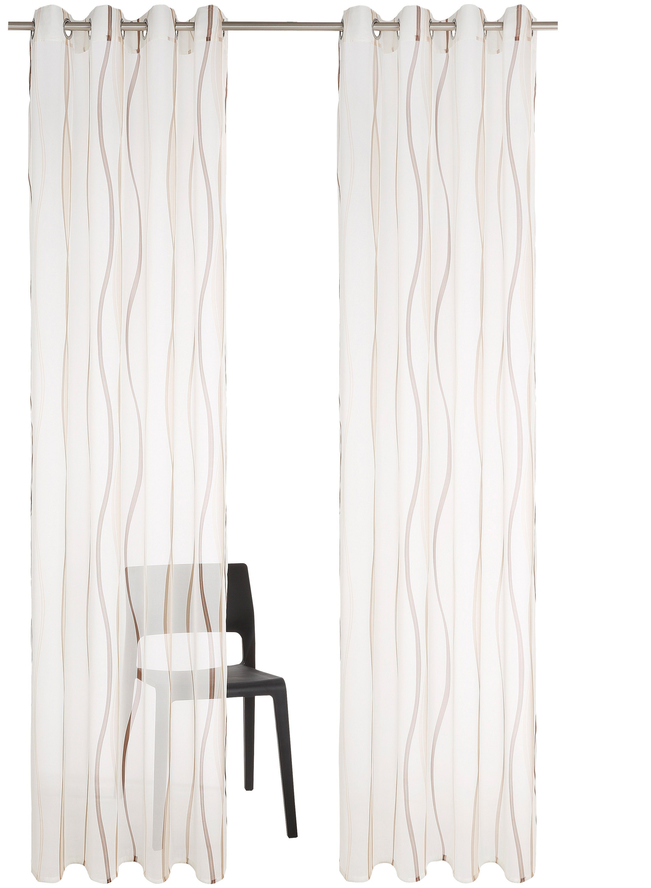 my home Gordijn Dimona set van 2, transparant, voile, polyester, golven (2 stuks)