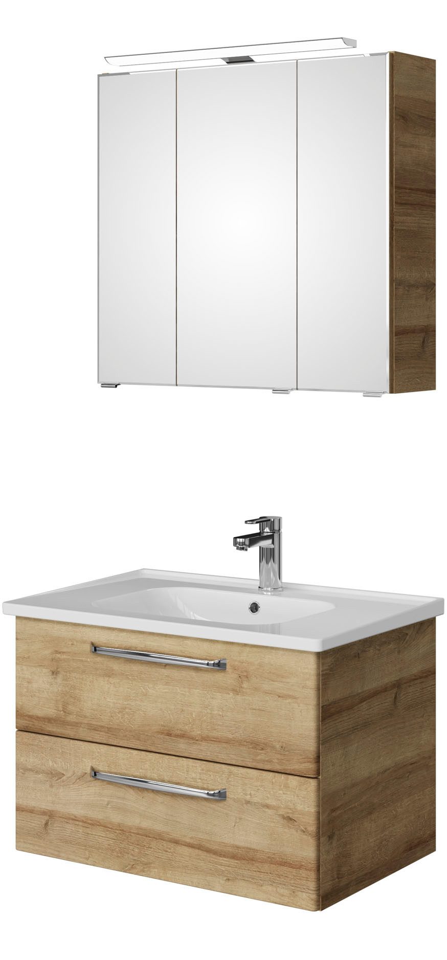Saphir Badmeubelset Trentino 2-delig keramische wasbak, spiegelkast met LED-lamp Badkamermeubel-set 79cm breed, incl. deurdemper, 3 deuren, 2 lades (3