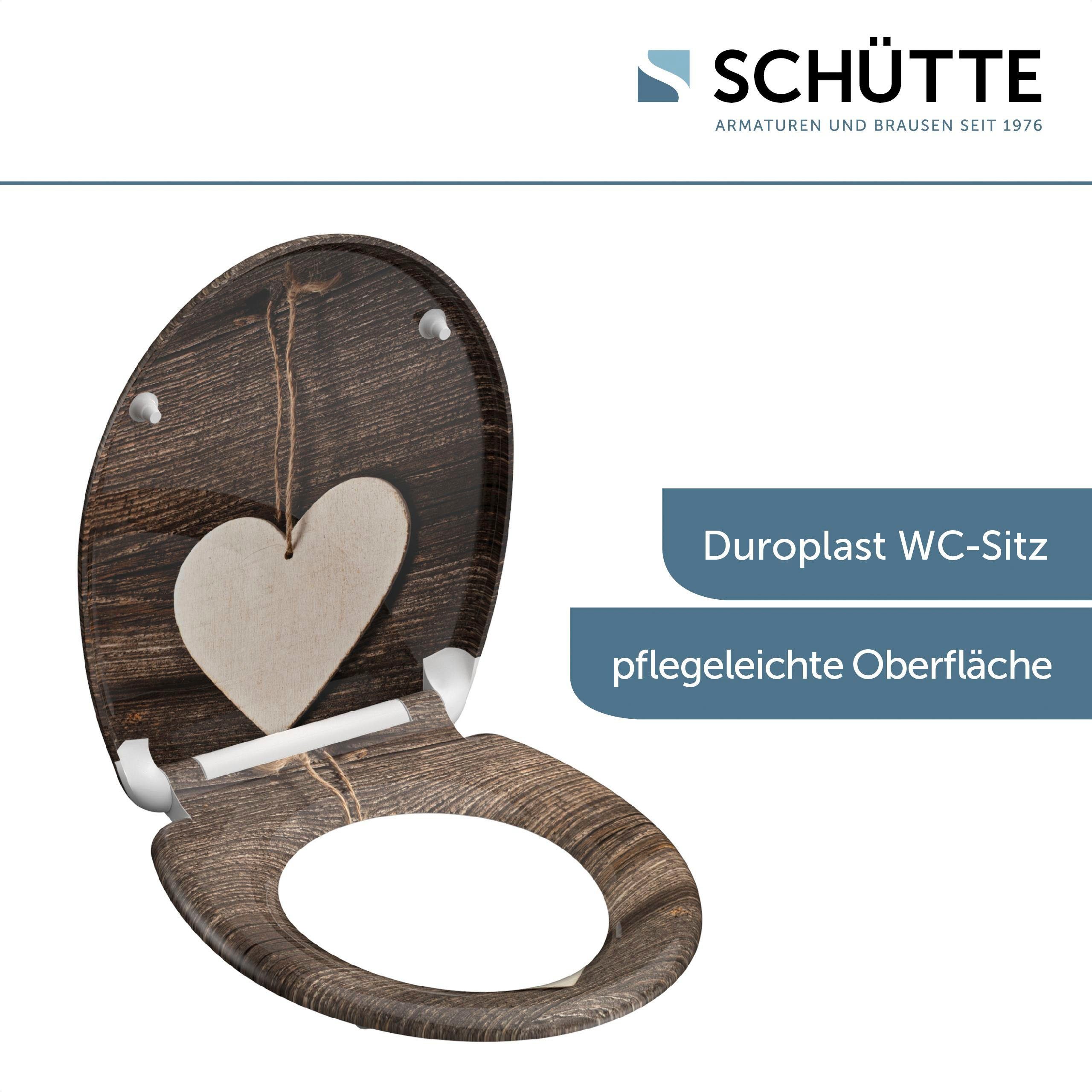 Schütte Toiletzitting Wood Heart Duroplast, met softclosemechanisme en snelsluiting