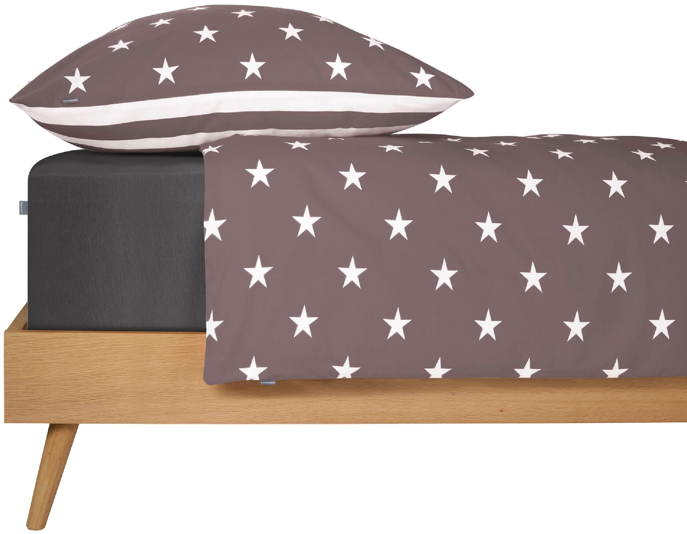 Schiesser Tweezijdig te gebruiken overtrekset Stars & Stripes van zacht katoen met sterrenprint (2-delig)