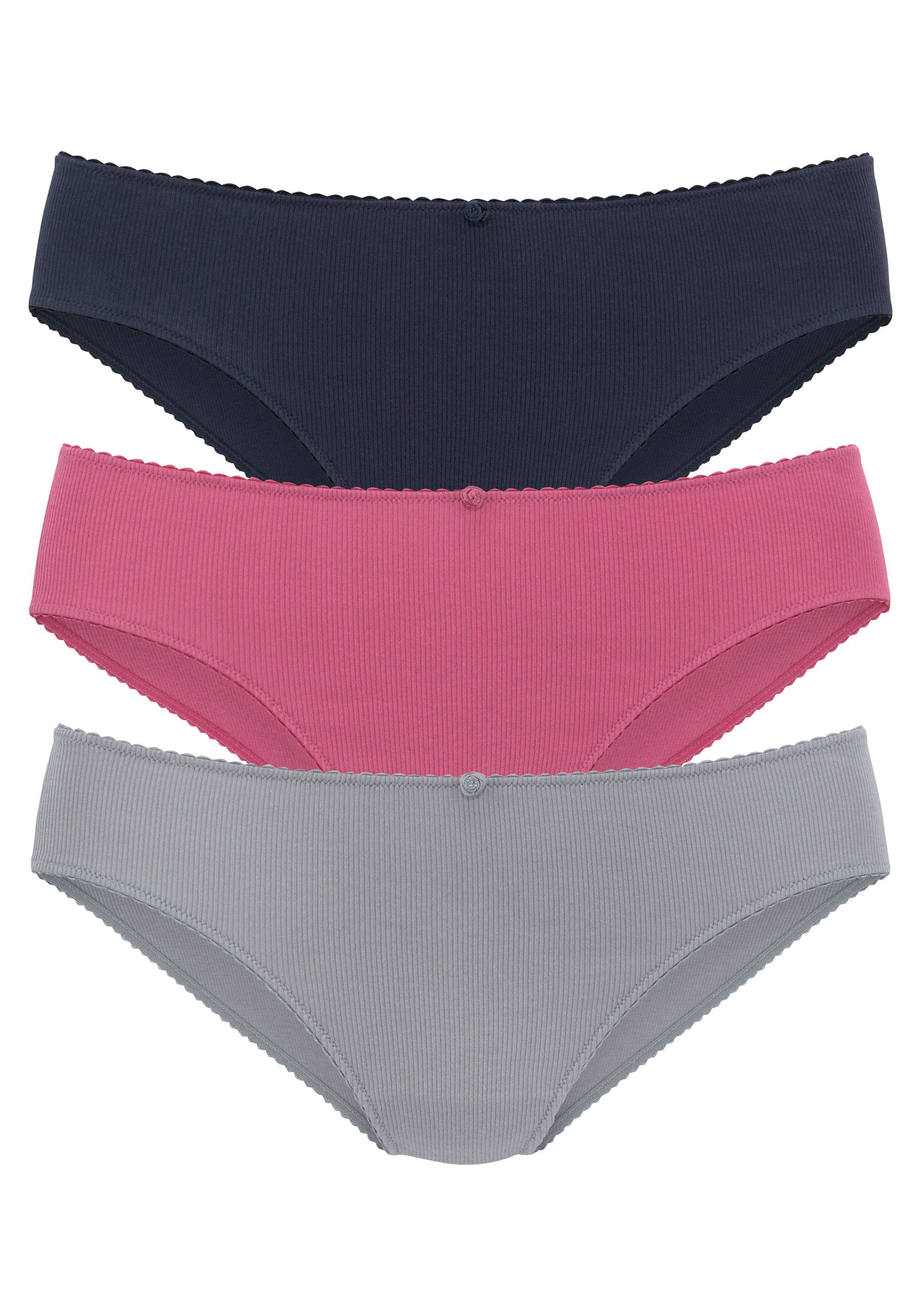 Vivance Jazz-hipsters van zachte en elastische ribstof, met delicate roosjes vooraan (3 stuks) dames slips maat 40/42 blauw