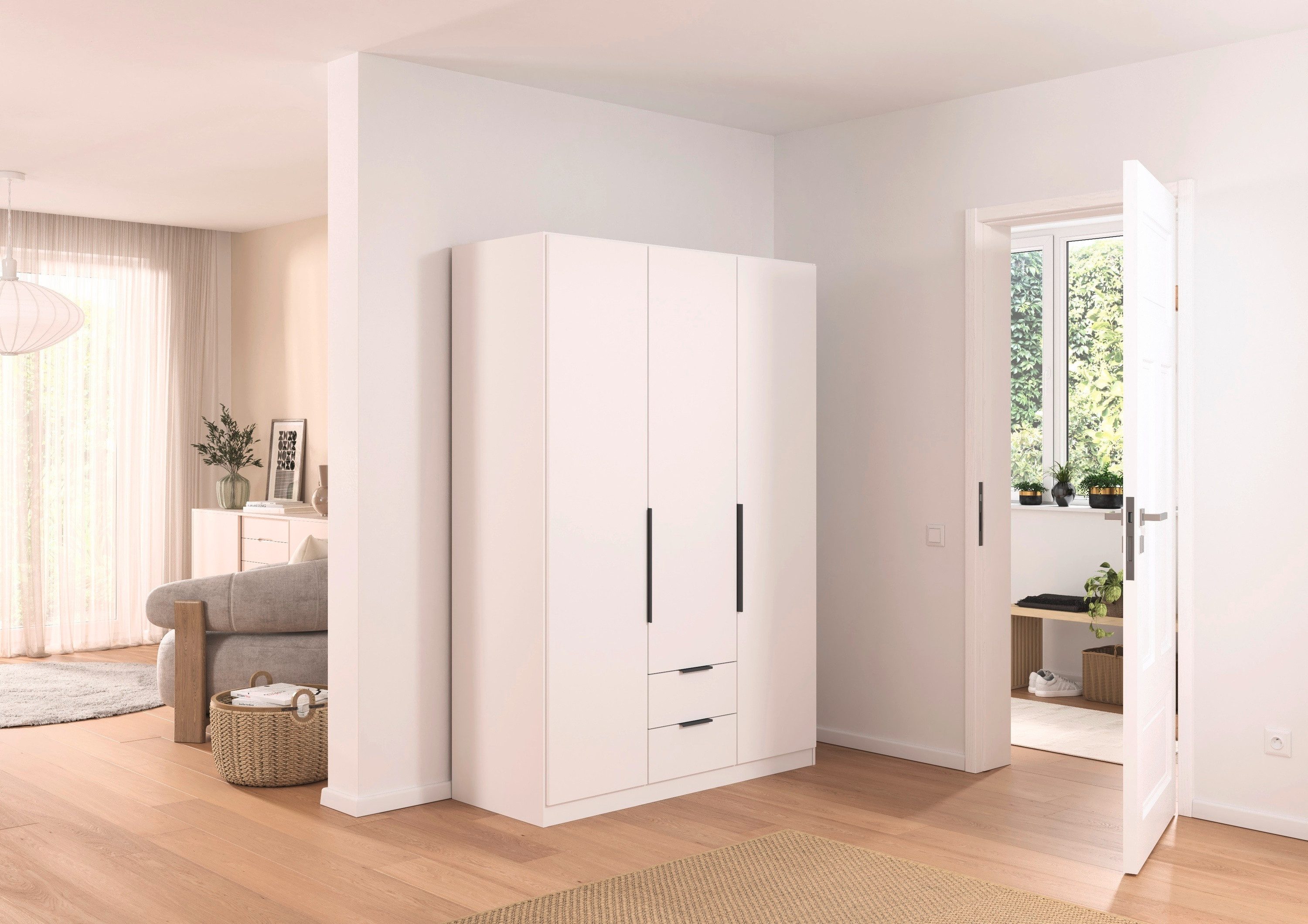 rauch Draaideurkast Kledingkast garderobe KREFELD optioneel met spiegel met 3 greepvarianten, incl. praktische lades made in germany
