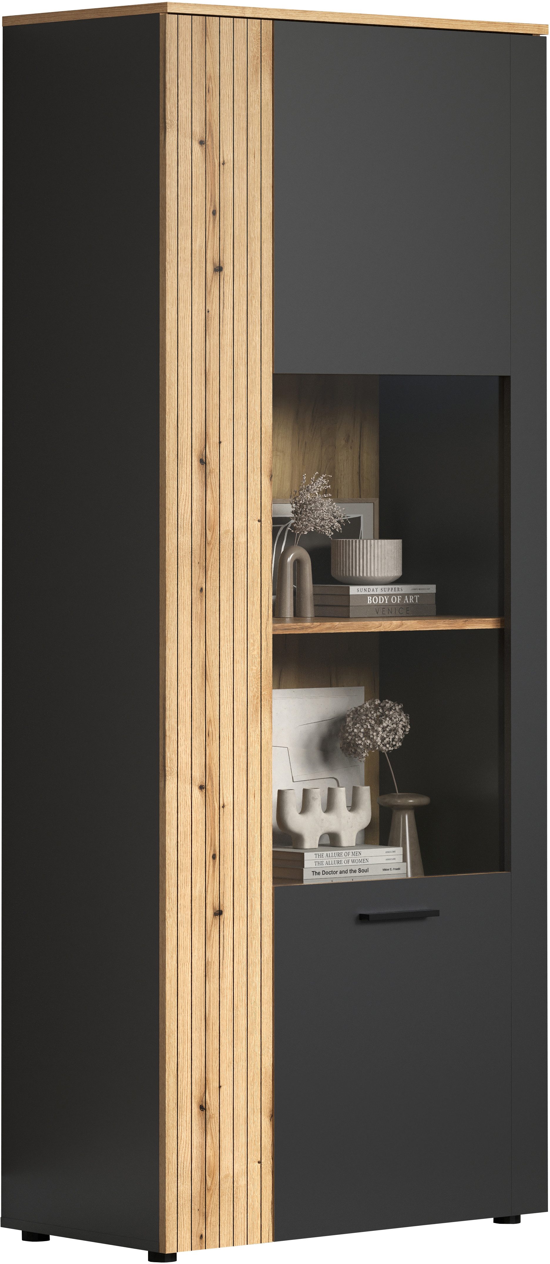 INOSIGN Staande vitrinekast Estepona Royale vitrine met natuurlijke ribbellook - (B/D/H) 80/42/195 cm (1 stuk)