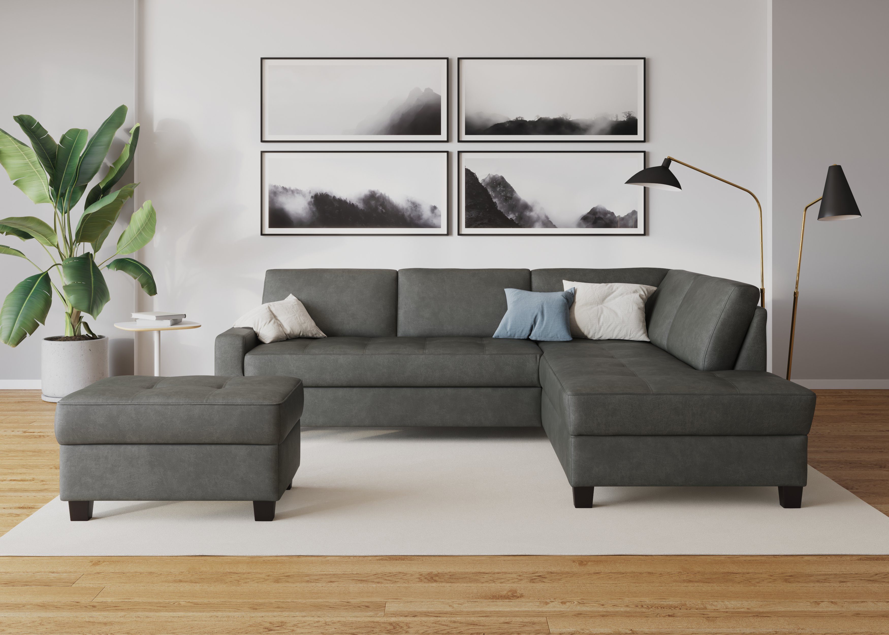 DOMO collection Hoekbank Florentina tijdloos en elegant, zitnaden als designelement, L-vorm keuze met slaapfunctie, met contrastnaad, comfortabele zithoogte 47 cm