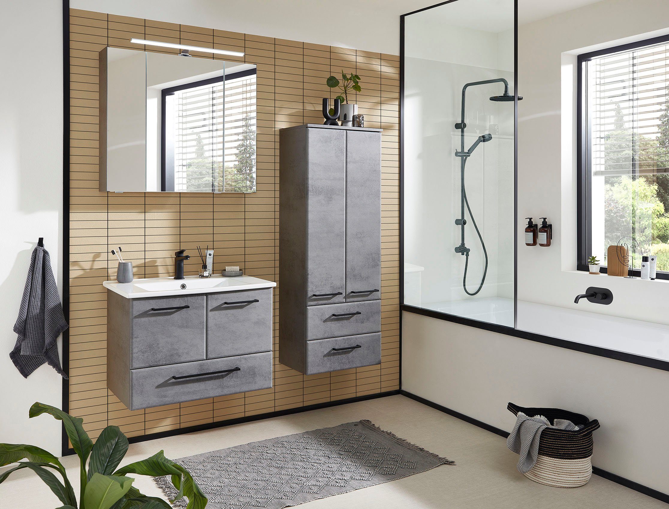 Saphir Badkamerserie Quickset 945 keramieken wastafelonderkast met onderkast, 75 cm breed Wastafelmeubel, 2 deuren, 1 lade, inclusief deurdemper, wastafelonderkast set (1 stuk)