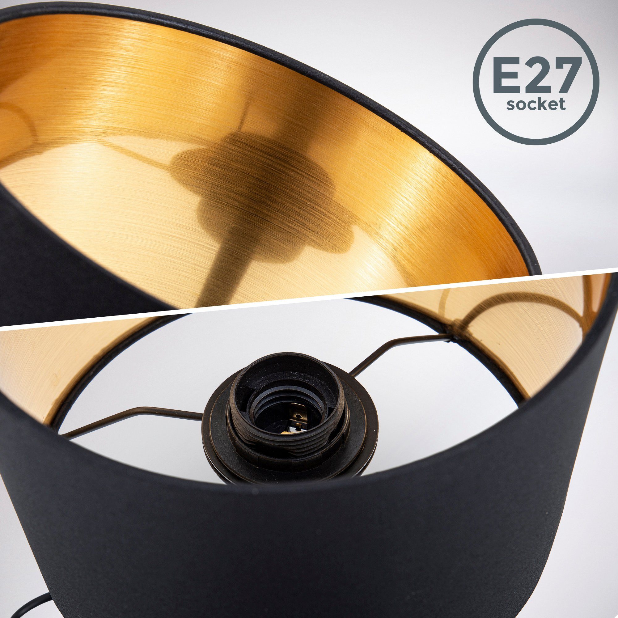 B.K.Licht Tafellamp BK_TL1422 Tafellamp, stoffen kap zwart-goudkleur, E27 fitting (1 stuk)