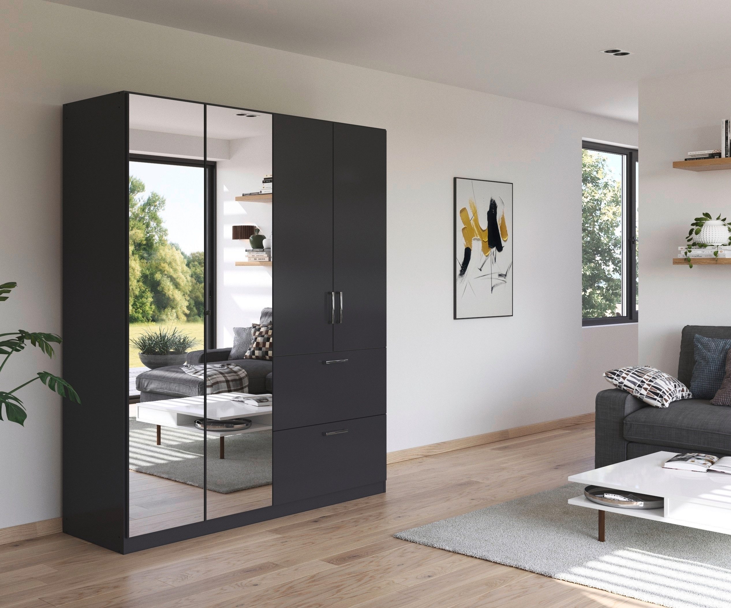 rauch Draaideurkast Kledingkast Kast Garderobe Slaapkamerkast PADUA volledig gemonteerde spiegeldeuren, twee grote lades made in germany
