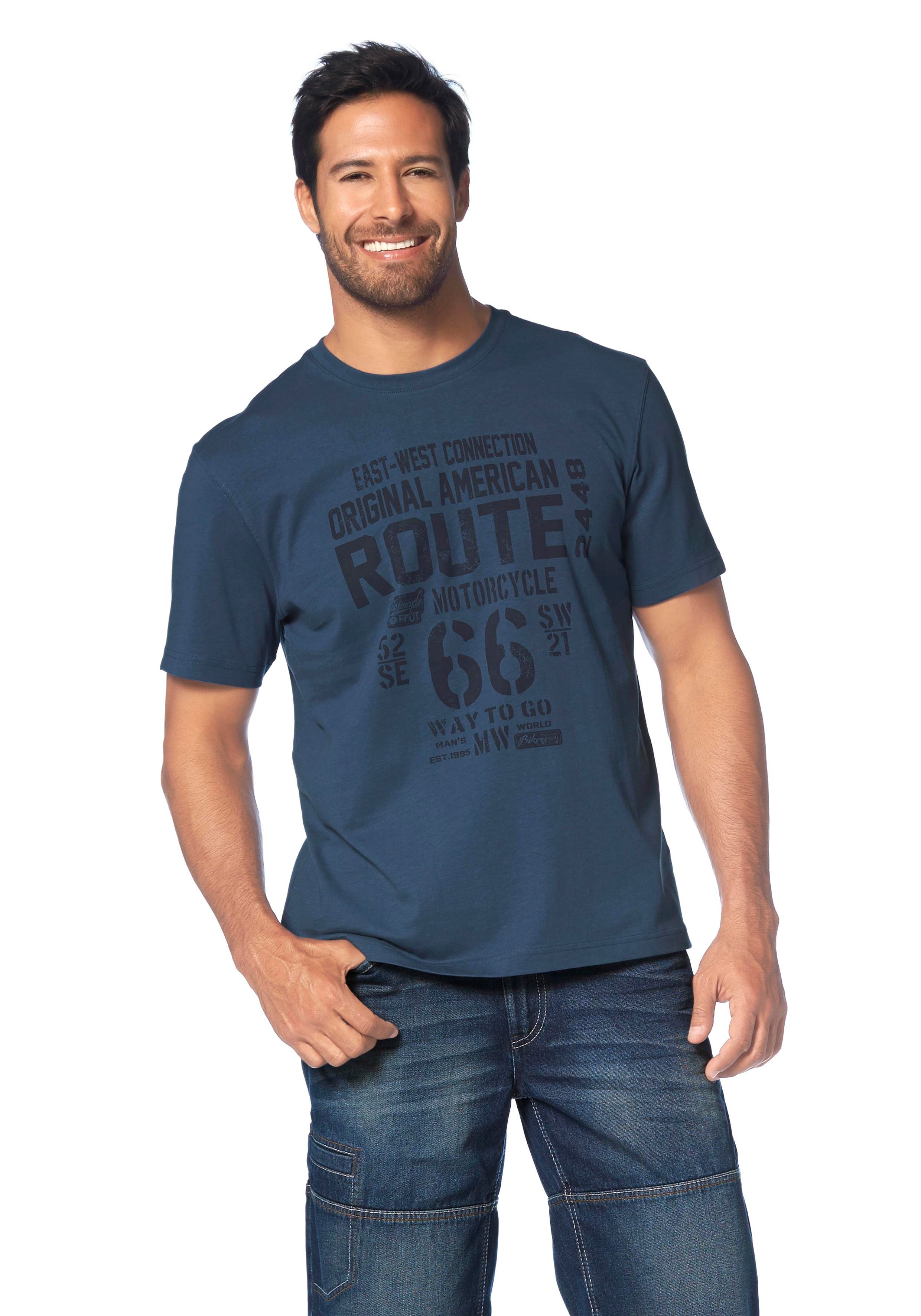 man's world t-shirt grote print blauw