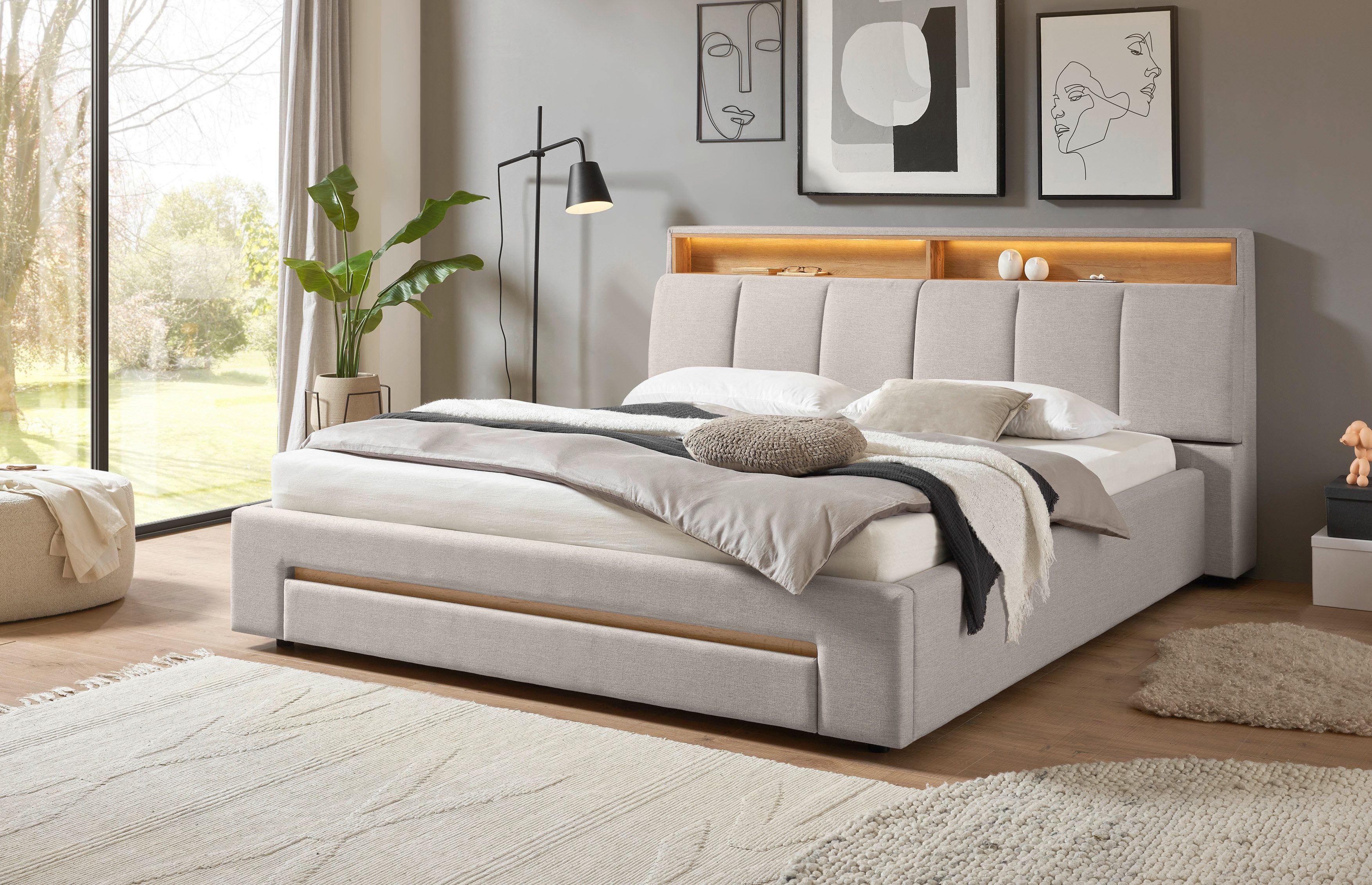 INOSIGN Gestoffeerd bed CiTY/GiRON,, gepolsterd opbergbed, met LED-verlichting Bedkisten met hondenbed of als opbergruimte, opklapbare hoofdeinden