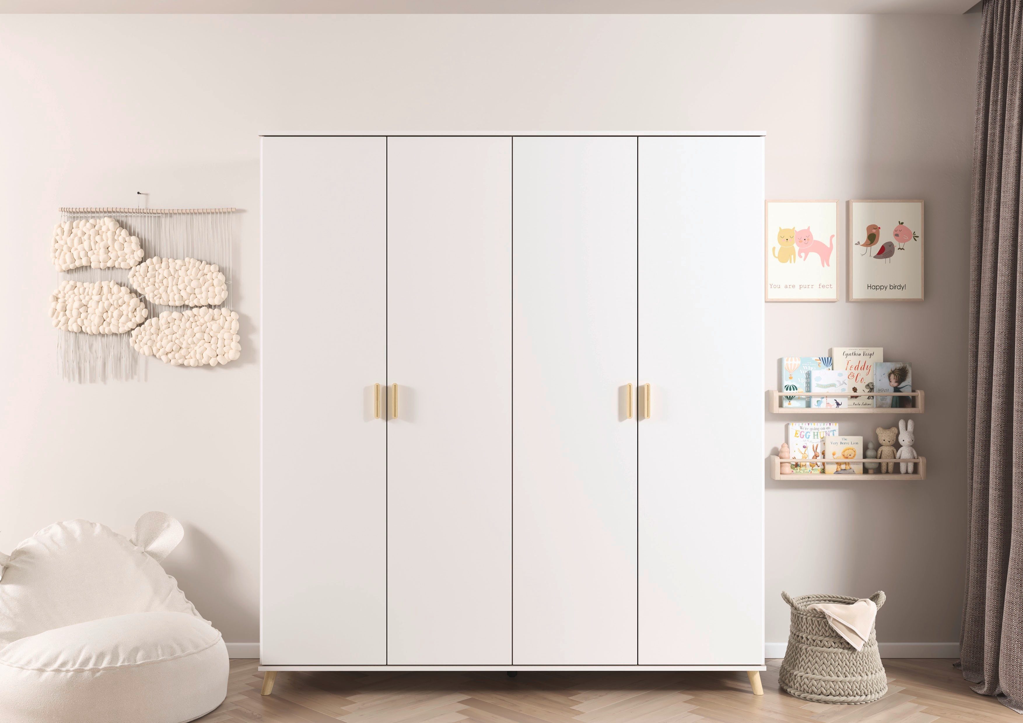 rauch Kledingkast Ottos Choice Skandi Kinderkamer Bestseller Slaapkamerkast FALUN in moderne scandi-look, poten/handgrepen eiken massief made in germany