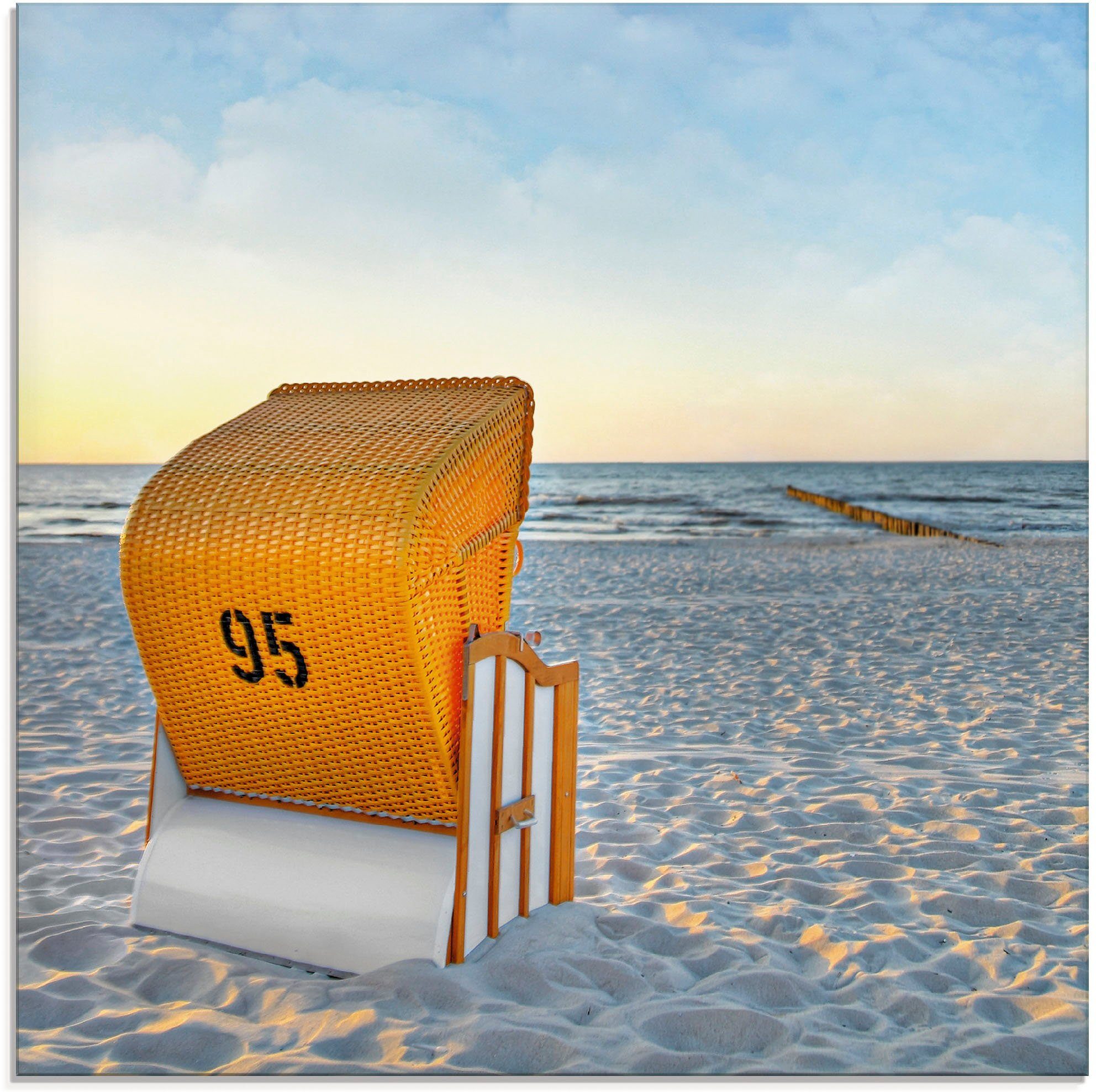 Artland Print op glas Ostsee7 - strandstoel in verschillende maten landschappen maat 30 cm x 30 cm blauw