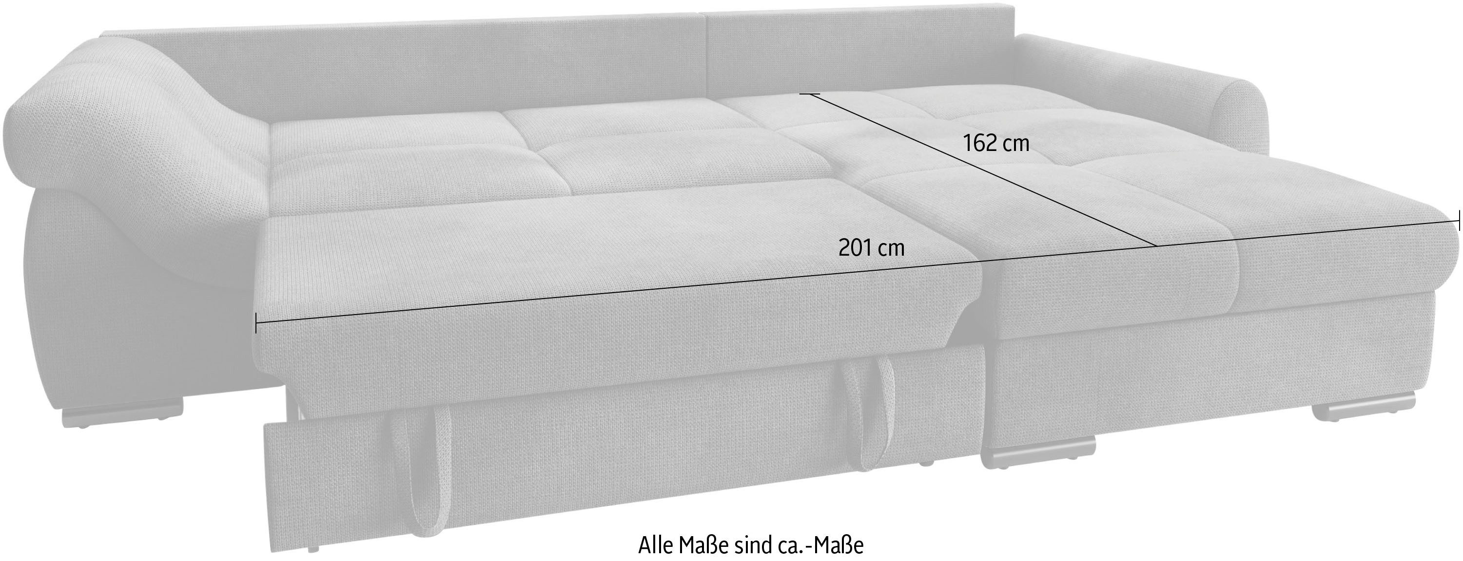 Mr. Couch Hoekbank Livorno DuraFlex L-vorm incl. hoogslaper beduitbreiding, xl bedbox wit gecoat