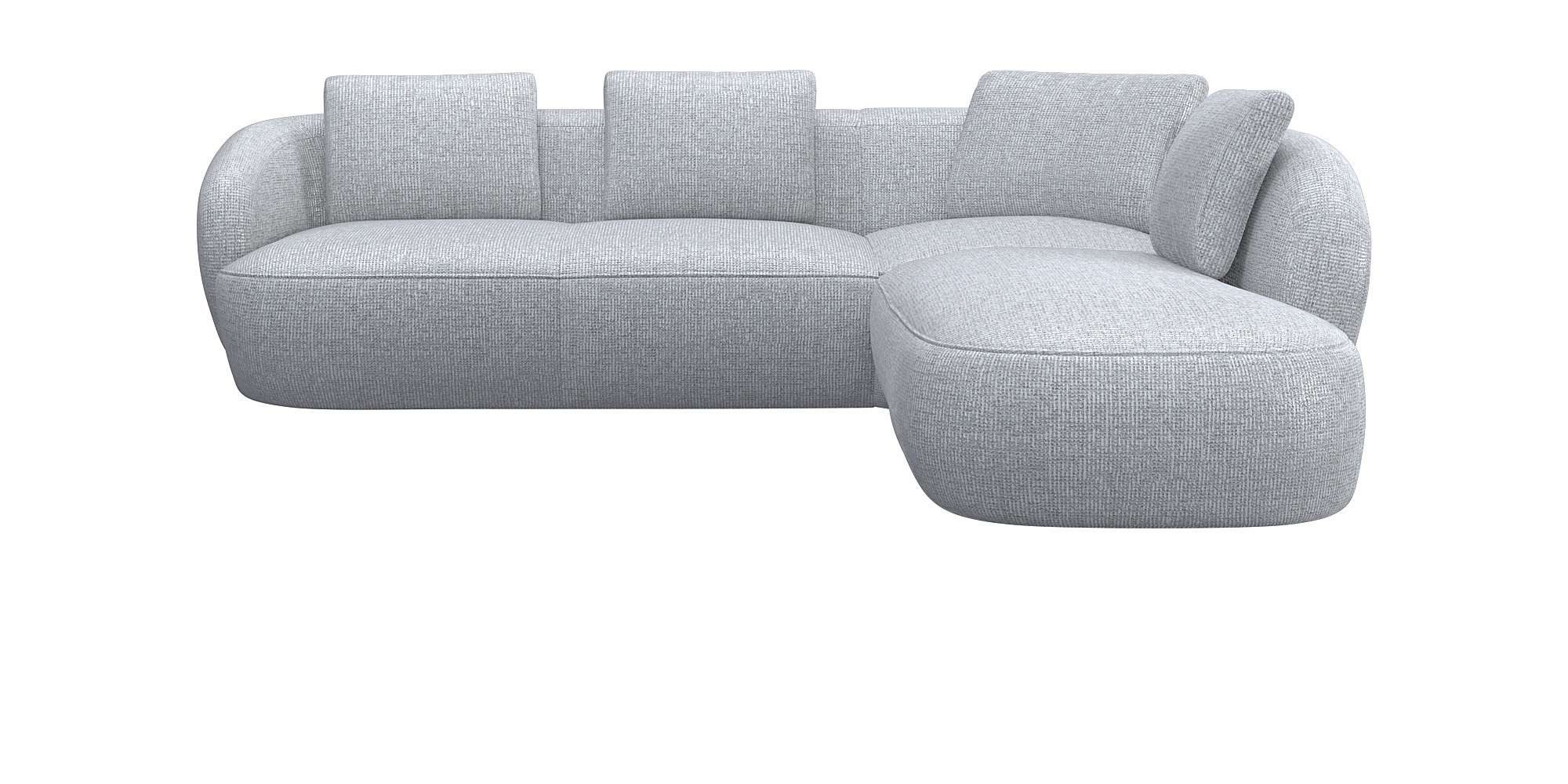 FLEXLUX Hoekbank Torino, rond, L-vorm, bankhoek met ottomane Modern, organisch bankontwerp, koudschuim, golfvering grijs, hoekbanken, lange Ottomane