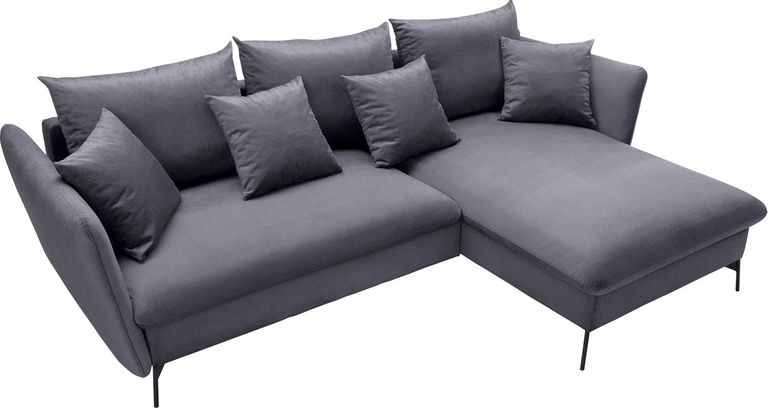 andas Hoekbank LIVORNO,258 cm, L-model, Slaapfunctie en bedlade (139/224 cm), fluweel, structuur, geweven stof