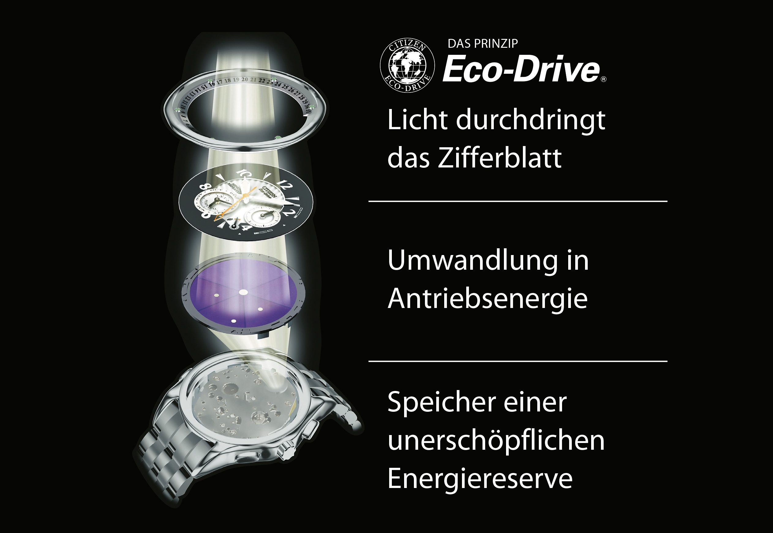 Citizen Radiografisch horloge Polshorloge, herenhorloge, solar, roestvrijstalen band, saffierglas, datum