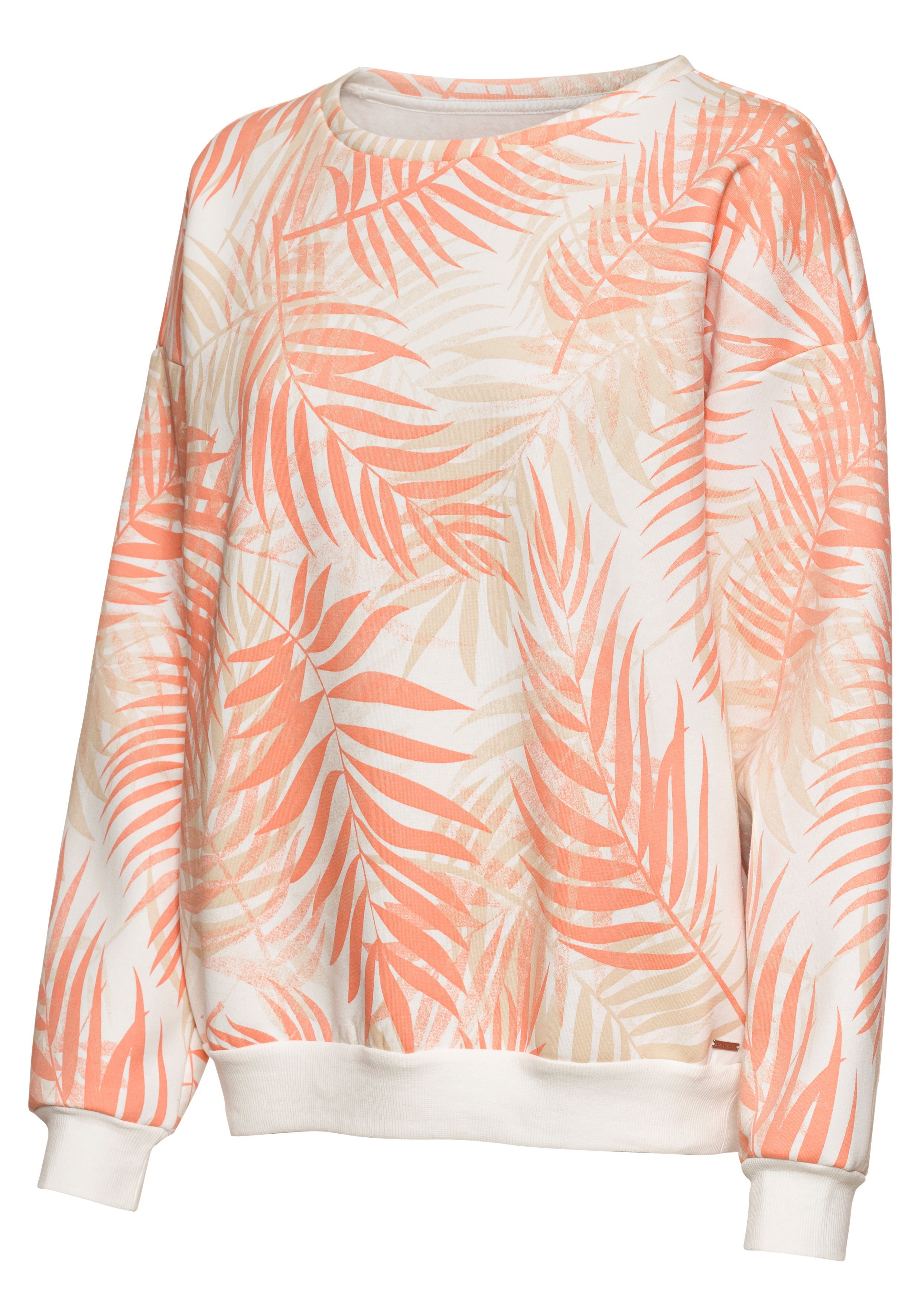 Lascana Sweater Loungeshirt Loungetop met allover-bladerenprint loungewear (1-delig)