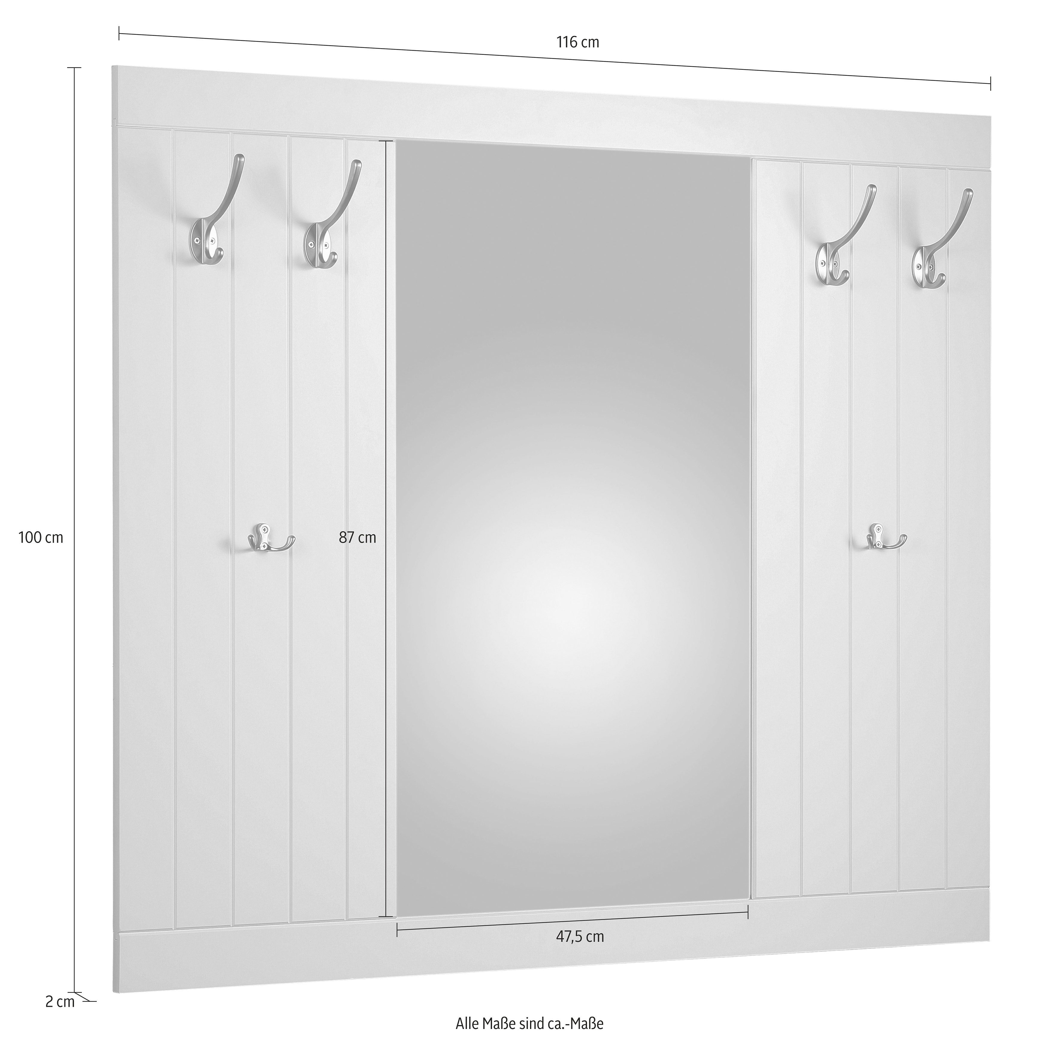 Home affaire Kapstokpaneel Nekso met spiegel, breedte 116 cm, van mdf of massief hout, fsc
