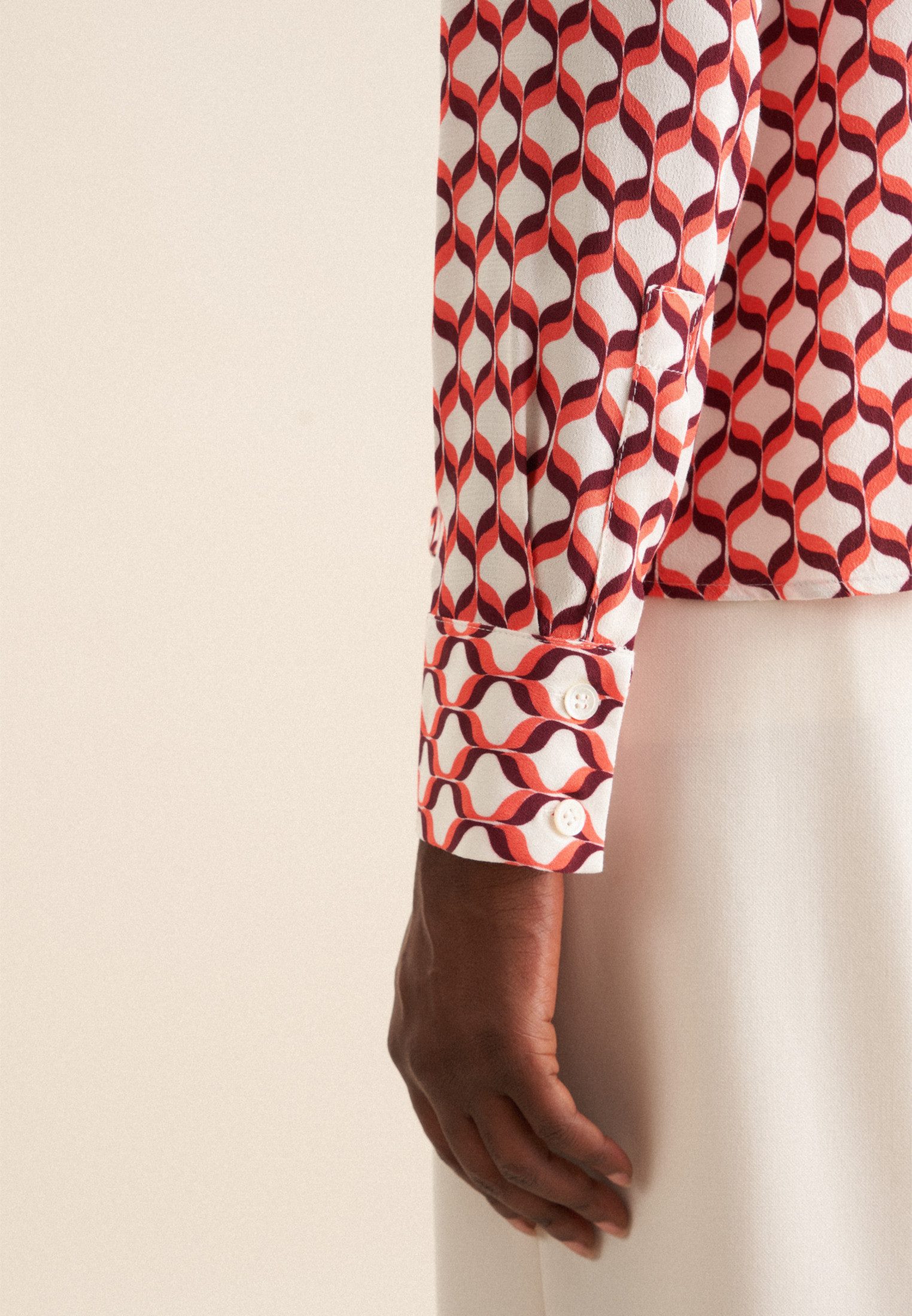 seidensticker Overhemdblouse Zwarte roos Lange mouwen kraag geometrische motieven