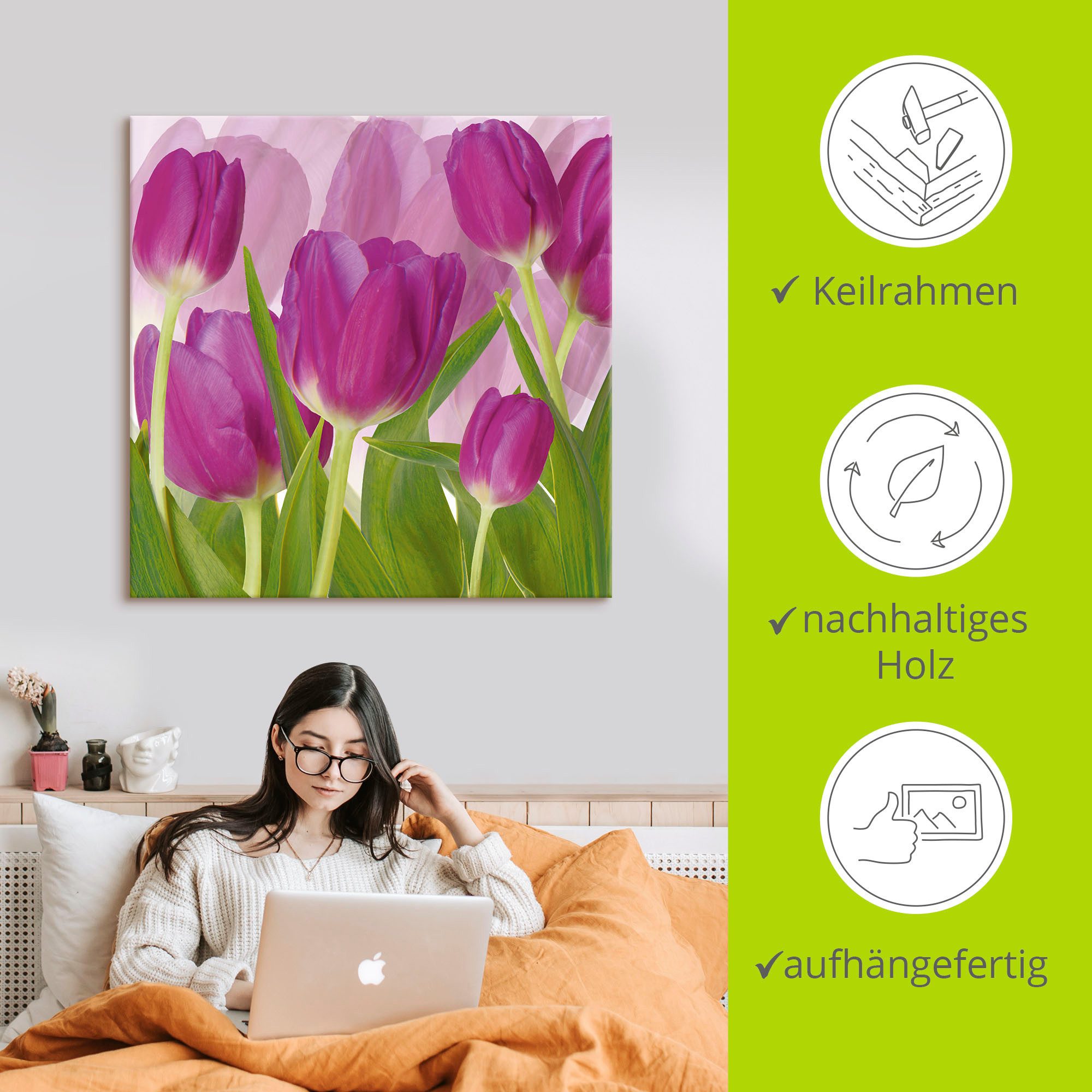 Artland Artprint Tulpenveld paars als artprint van aluminium, artprint voor buiten, artprint op linnen in verschillende maten