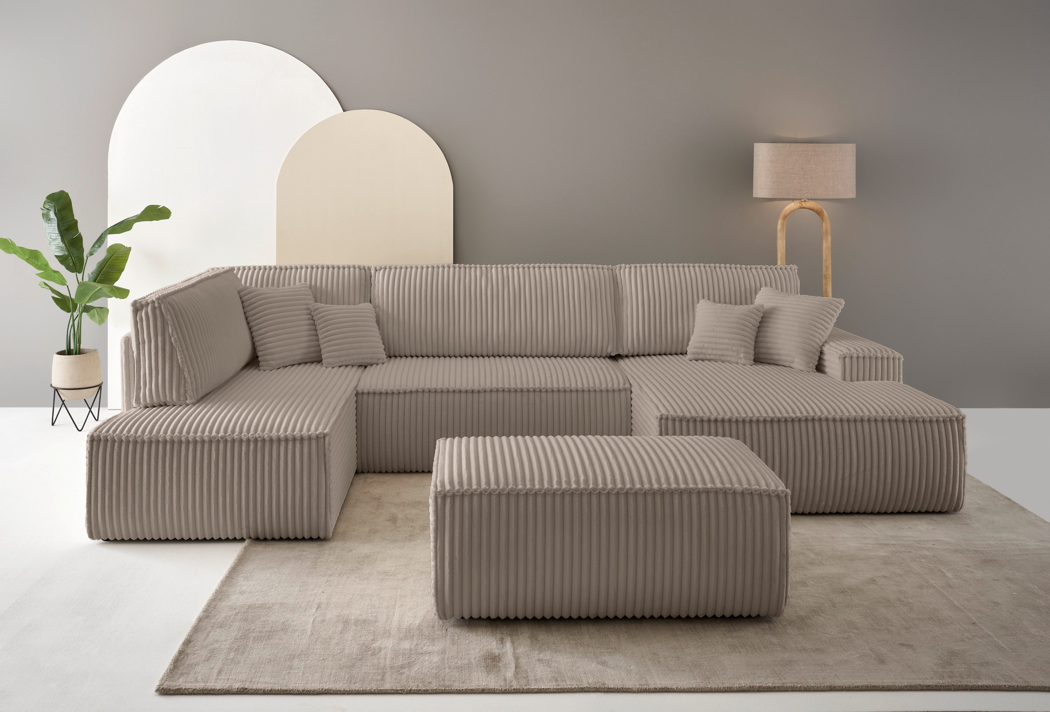 andas Zithoek FINNLEY U-model XXL 329 cm, bedbank, slaapfunctie m. bedkist