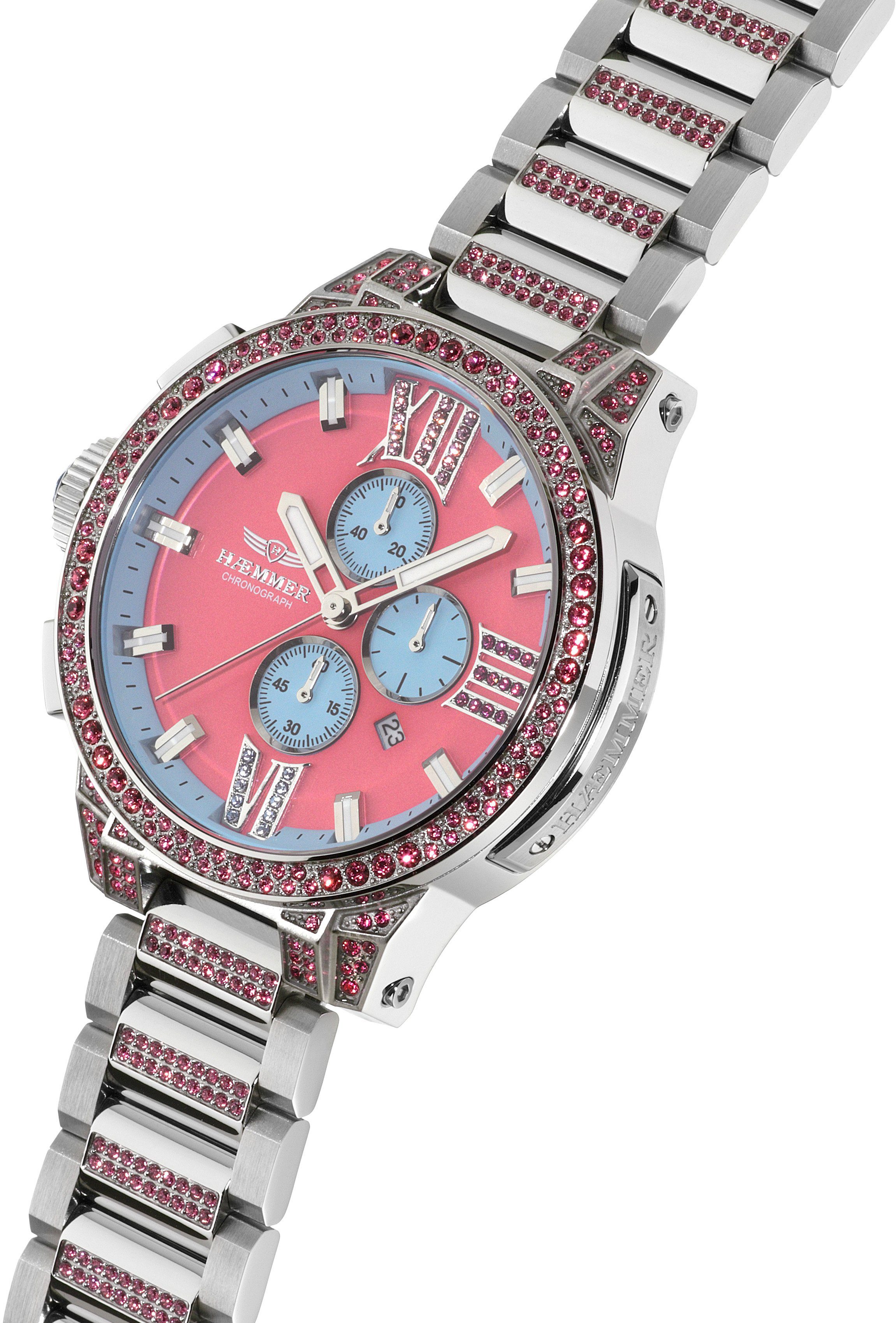HAEMMER GERMANY Chronograaf EMINENT Quartzhorloge, dameshorloge, datum, stopwatchfunctie, saffierglas, leren band