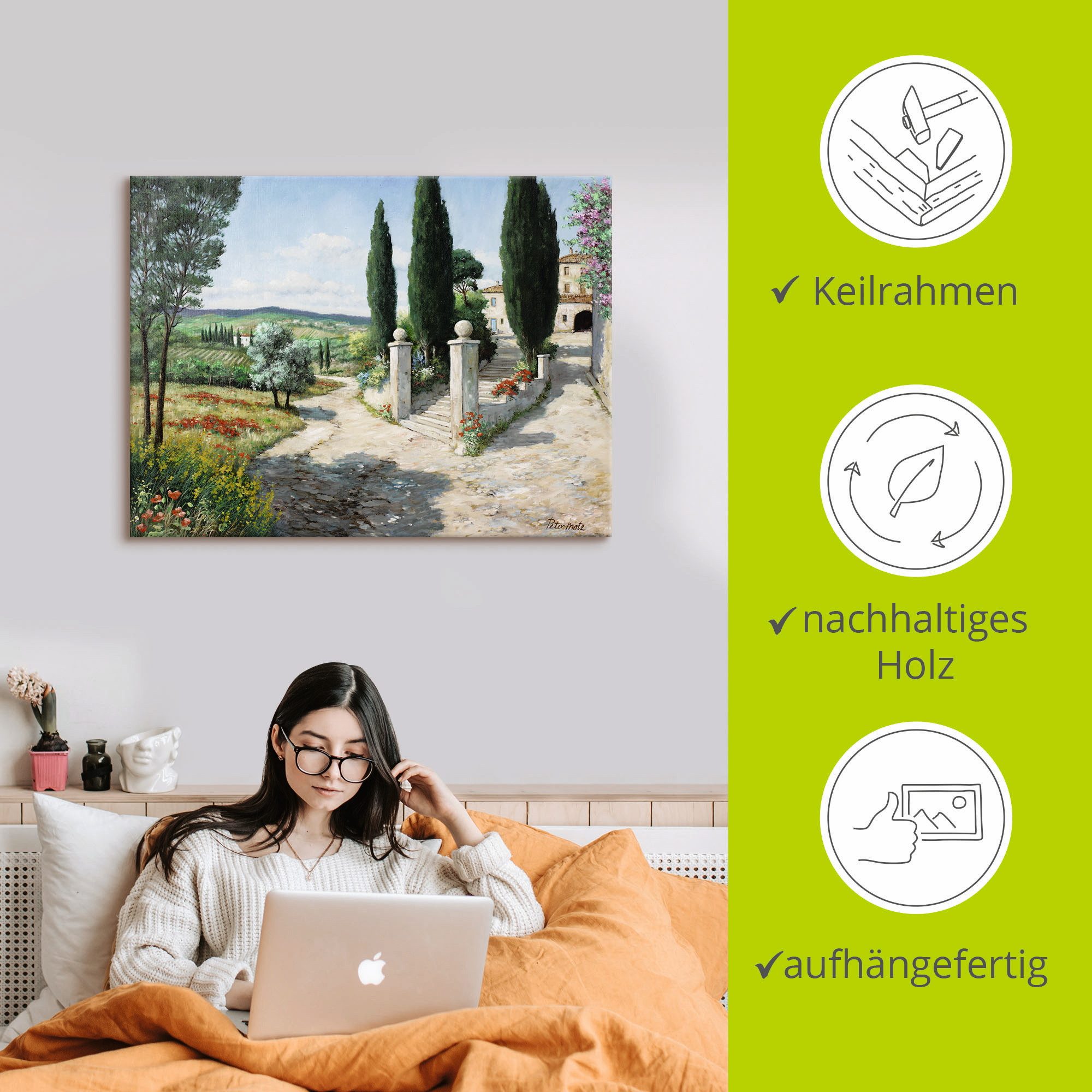 Artland Artprint Woning in de Toscane als artprint op linnen, poster in verschillende formaten maten