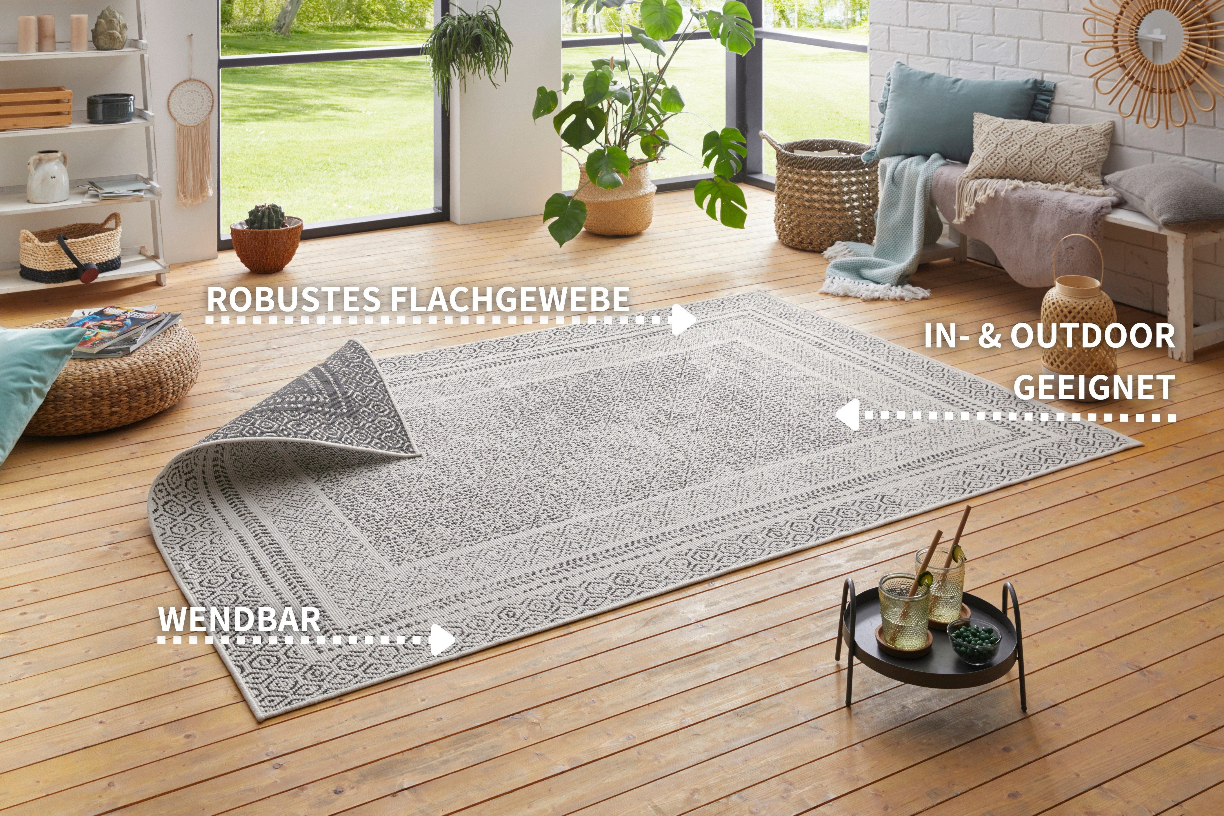 my home Vloerkleed Bernard omkeerbaar tapijt ook als loper, robuust, onderhoudsvriendelijk, vlakweefsel, binnen en buiten