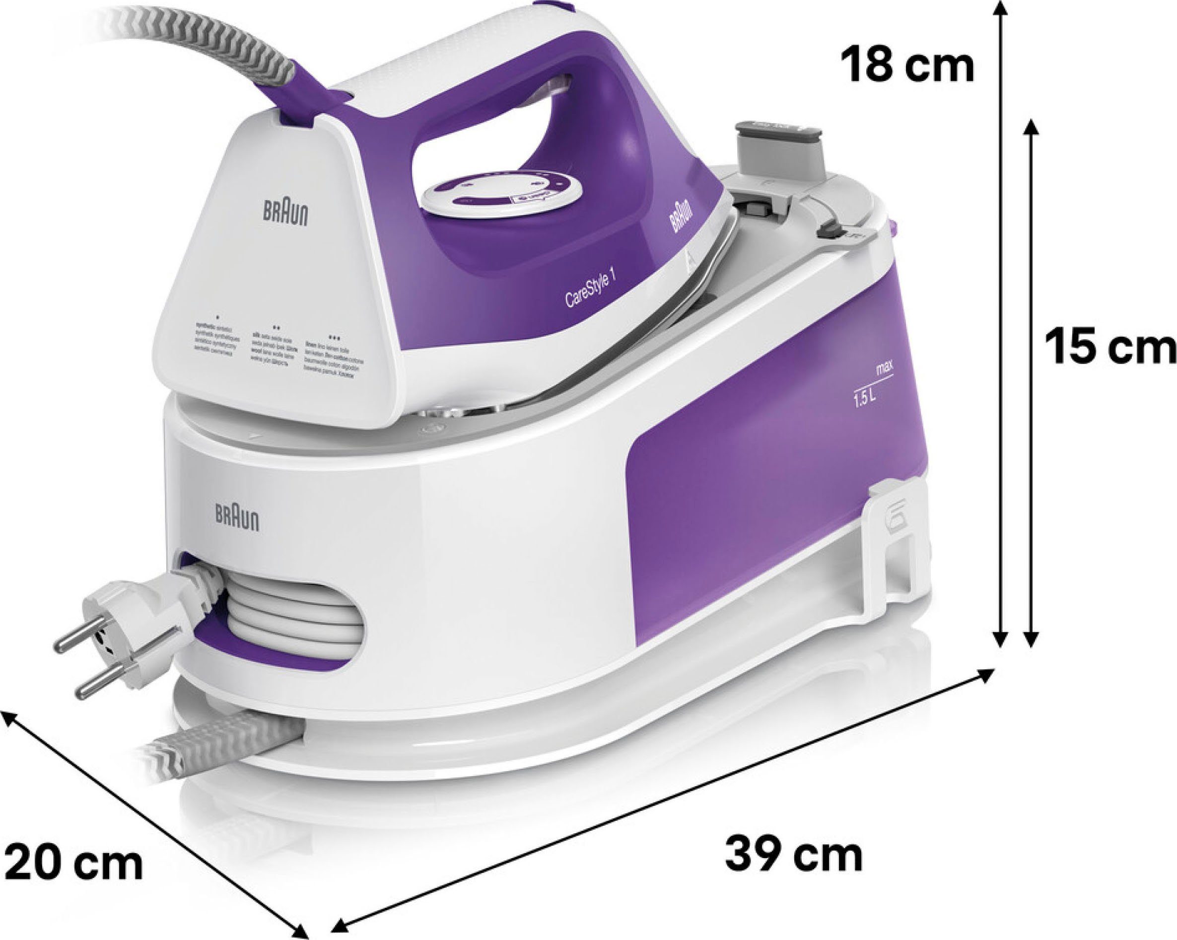 Braun Stoomstrijkstation CareStyle 1 IS1014VI Dampfbügelstation, Weiß/Violett
