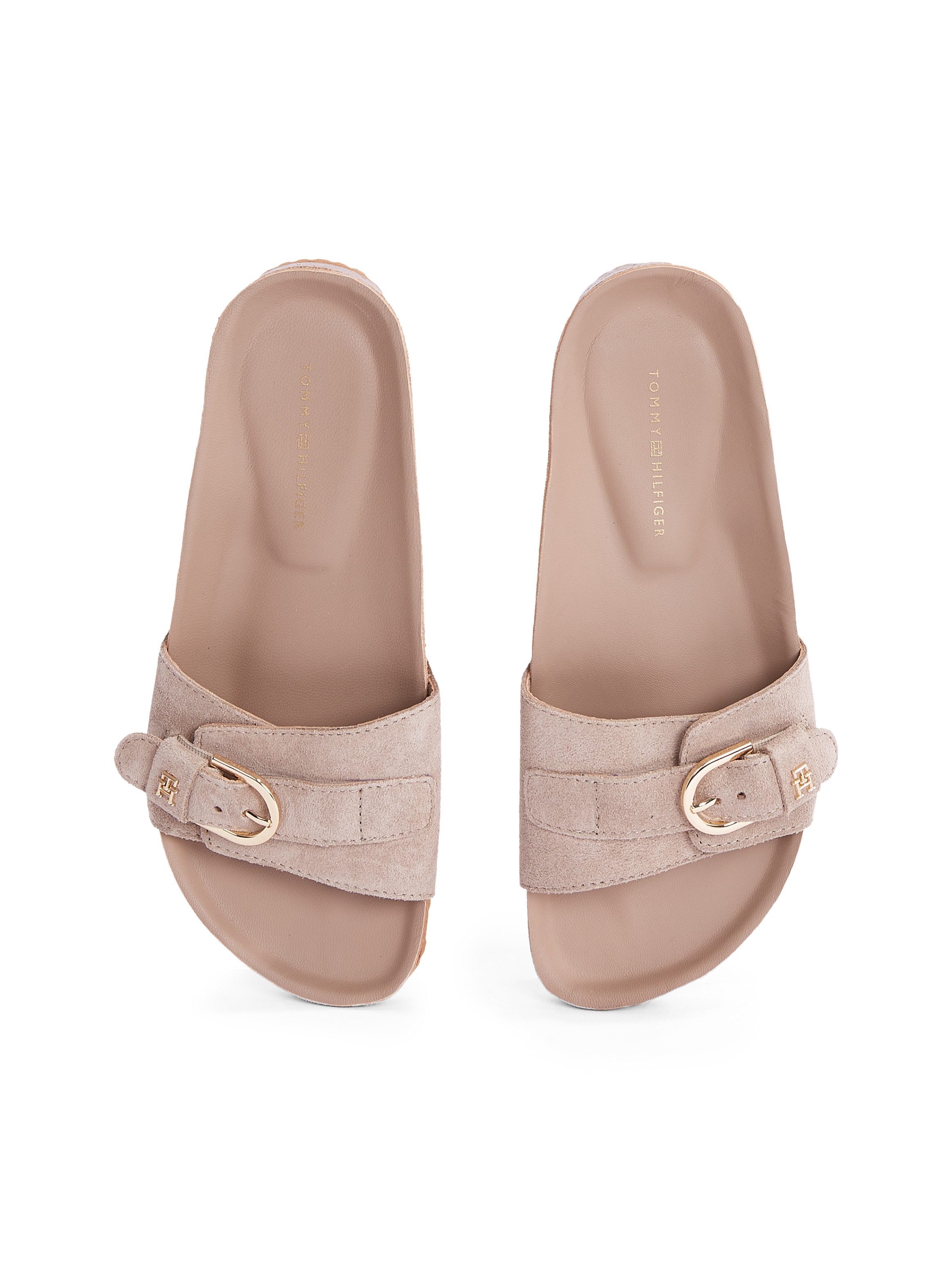 Tommy Hilfiger Slippers SOFT SUEDE ADJUSTABLE MULE , sleehak, zomer mode, instapschoen, flats met th-logo