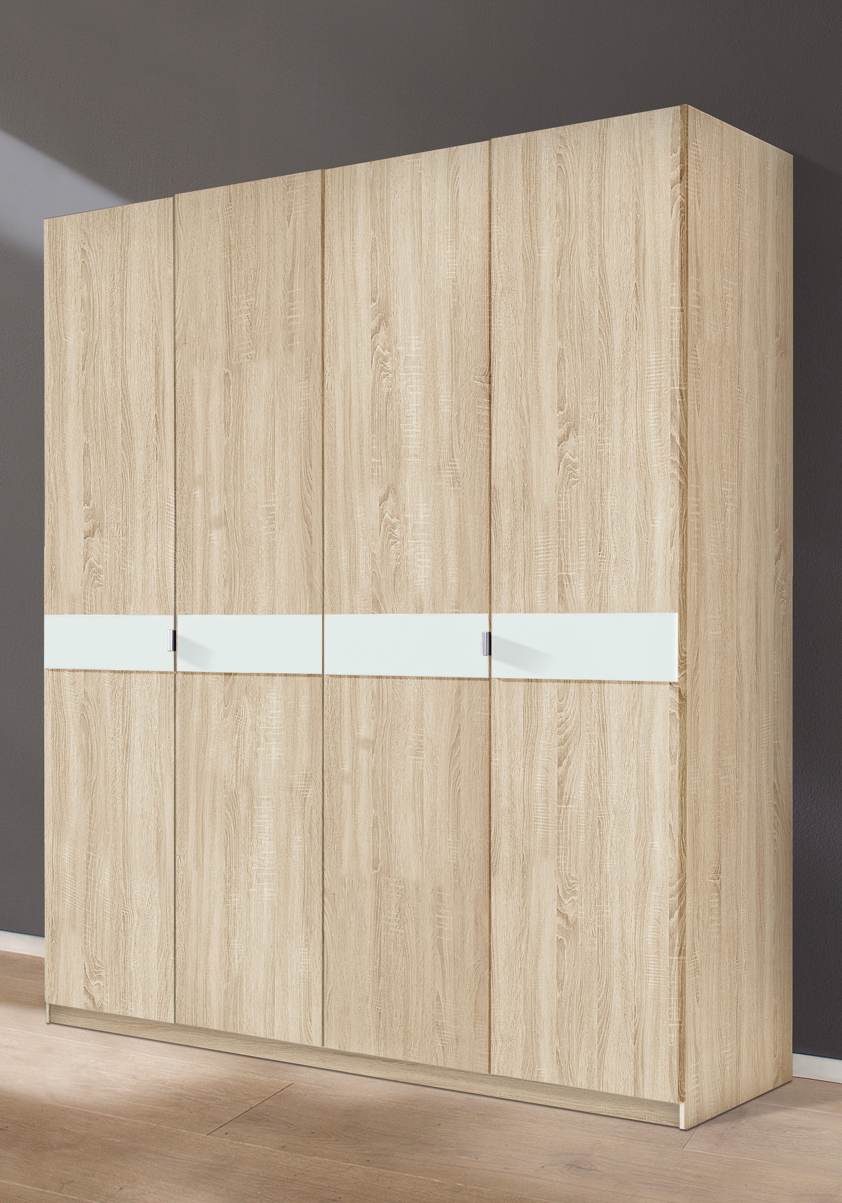 priess Kledingkast Draai-deur kast kledingkast slaapkamerkast Madrid met gekleurde glasplaat, uitbreidbaar met kastopzet madrid kledingkasten beige