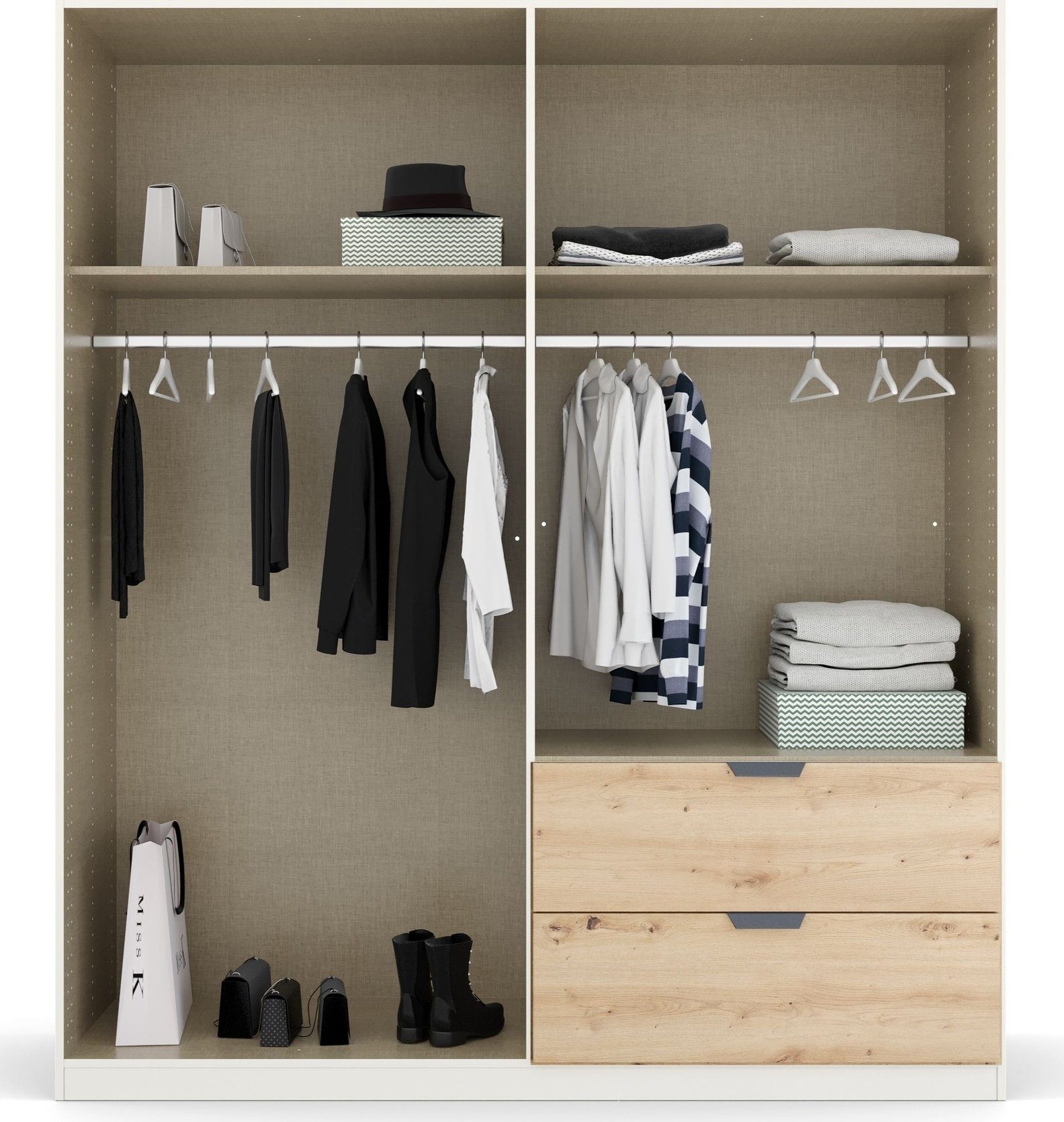 rauch Draaideurkast Dark&Wood by Quadra Spin in industriële stijl met laden in eikendecor, met spiegel