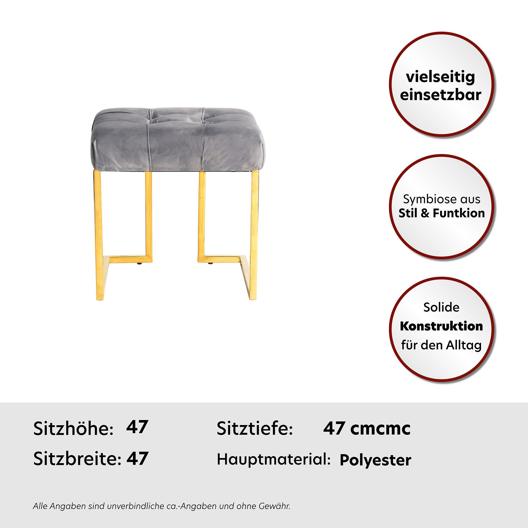 Kayoom Zithocker Kruk Rare, elegante uitstraling door goudkleurige frame hoekig, fluweelzacht, doorgestikt, met sierknopen, edelstalen frame (1 stuk)