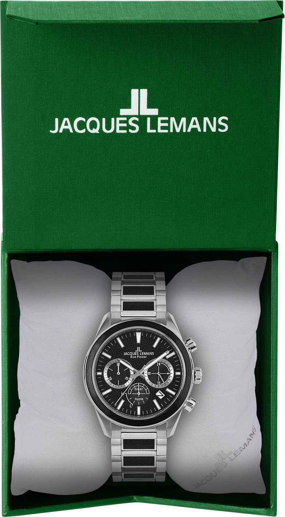 Jacques Lemans Solarhorloge Eco Power Solar Apple, 1-2115F Horloge, herenhorloge, datum, tot 10 bar waterdicht, roestvrijstalen band