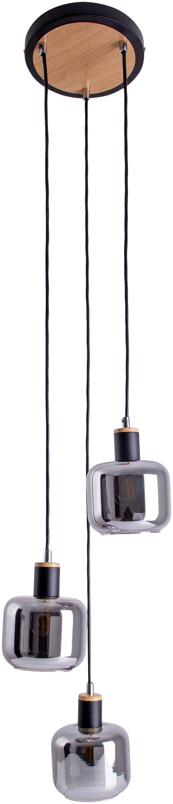 näve Hanglamp Fumoso Glas kappen donker getint (rooklook) 3xE14 hoogte 123 cm zwart natuur