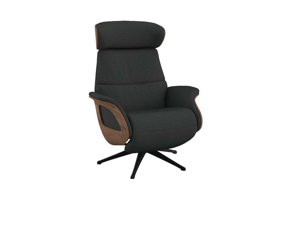 FLEXLUX Relaxfauteuil Clement praktische elektrische fauteuil Maat M, elektrische rug- en voetensteun, accu, armleuning Walnoot, zwarte poot