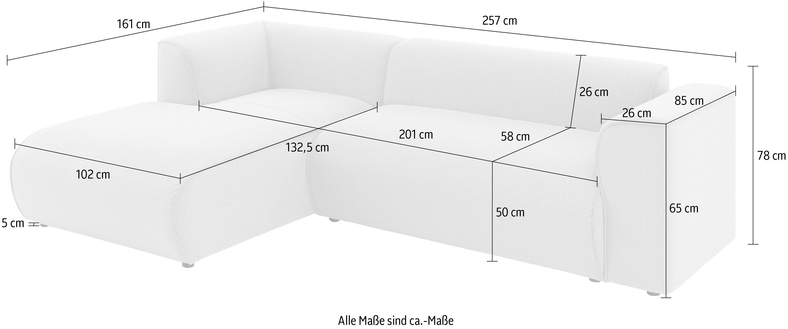 INOSIGN Hoekbank MERID L-vorm (257 cm), tijdloos & stijlvol ontwerp