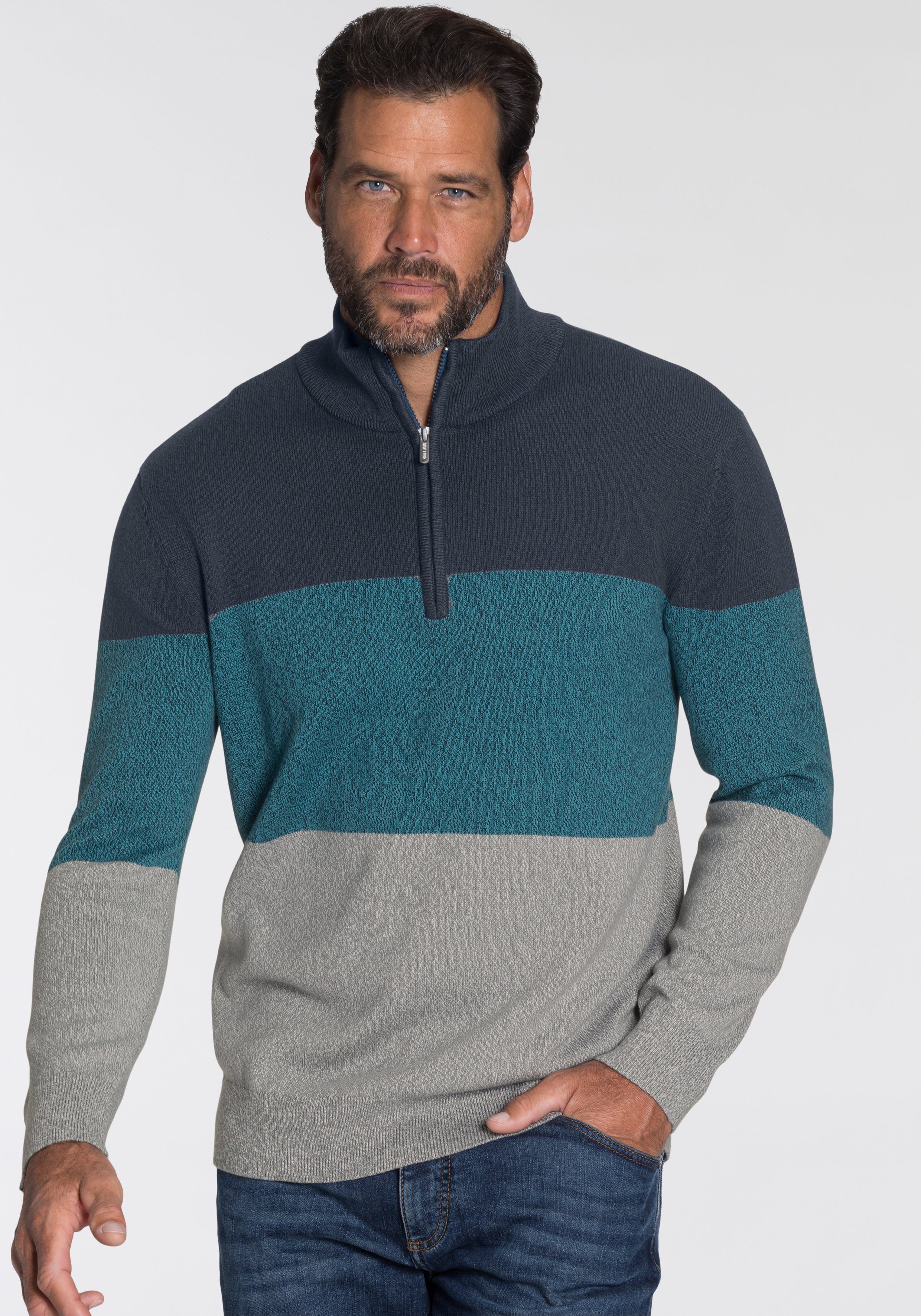 Man's World Schipperstrui Tot maat 5 XL met blokstrepen