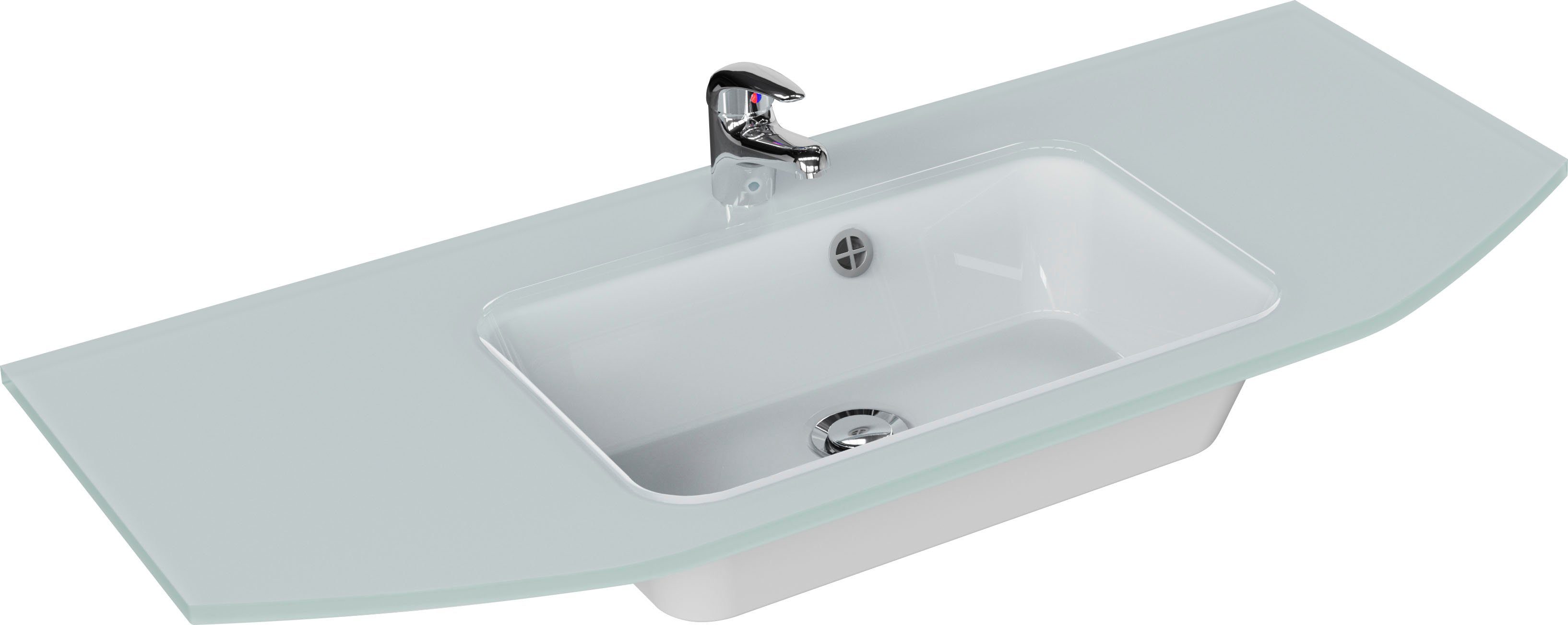 Saphir Wastafelonderkast Quickset wastafel incl. glazen wastafel, 112 cm breed, 2 deuren Onderkast met wasbak, inclusief deurdemper, grepen glanzend chroom