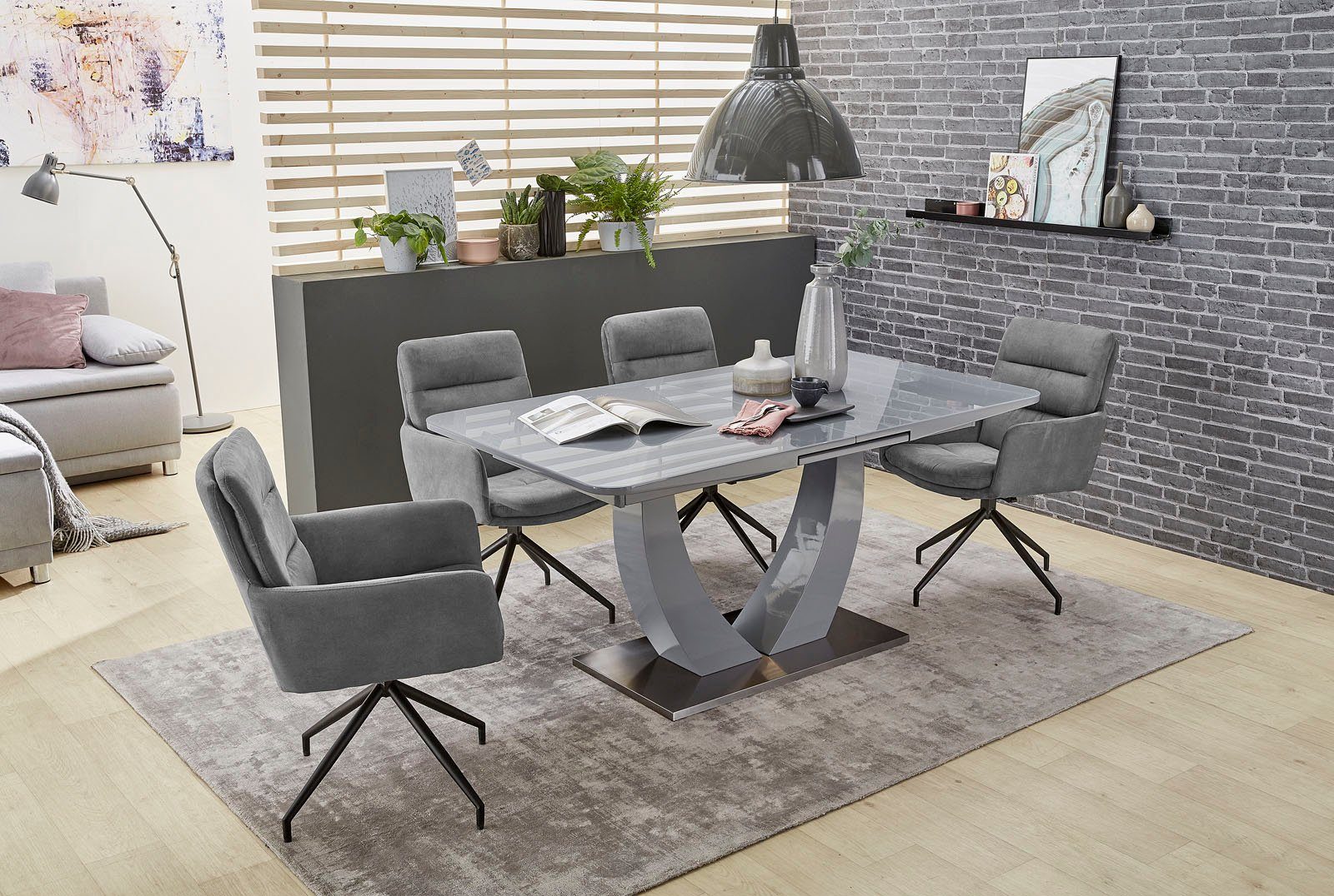 Jockenhöfer Gruppe Eettafel Ulm Hoogglans, met gesynchroniseerde lades, breedte 160-200 cm