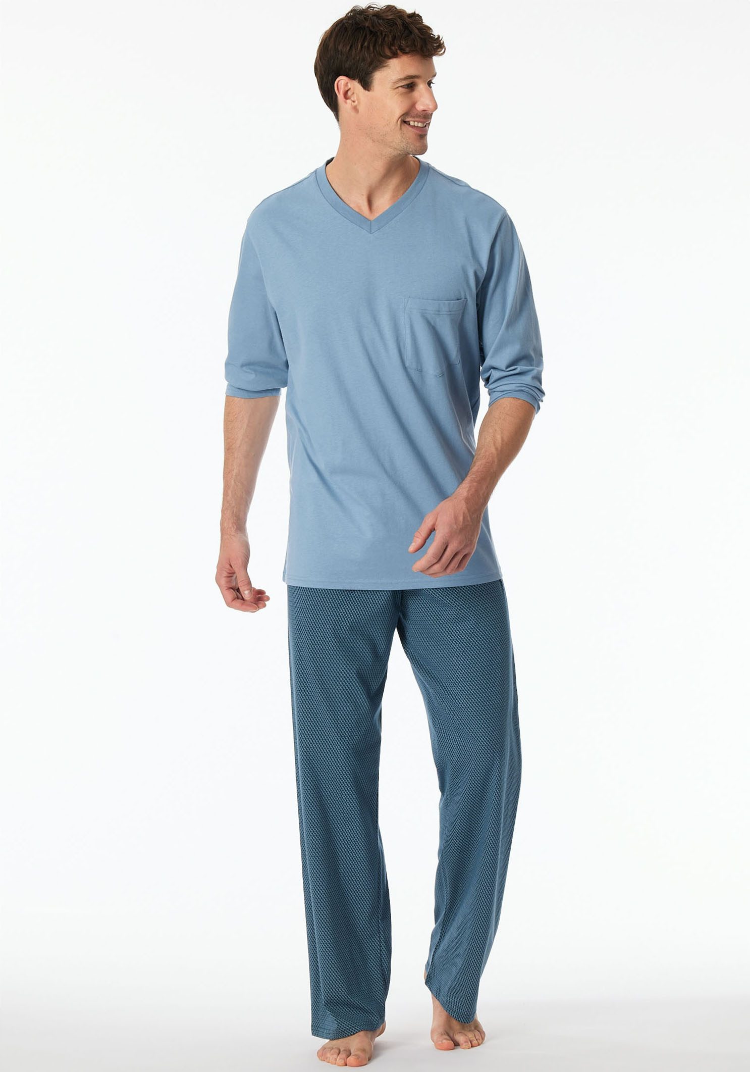 Schiesser Pyjama Comfort Essentials met v-hals en opgestikte borstzak (2-delig)